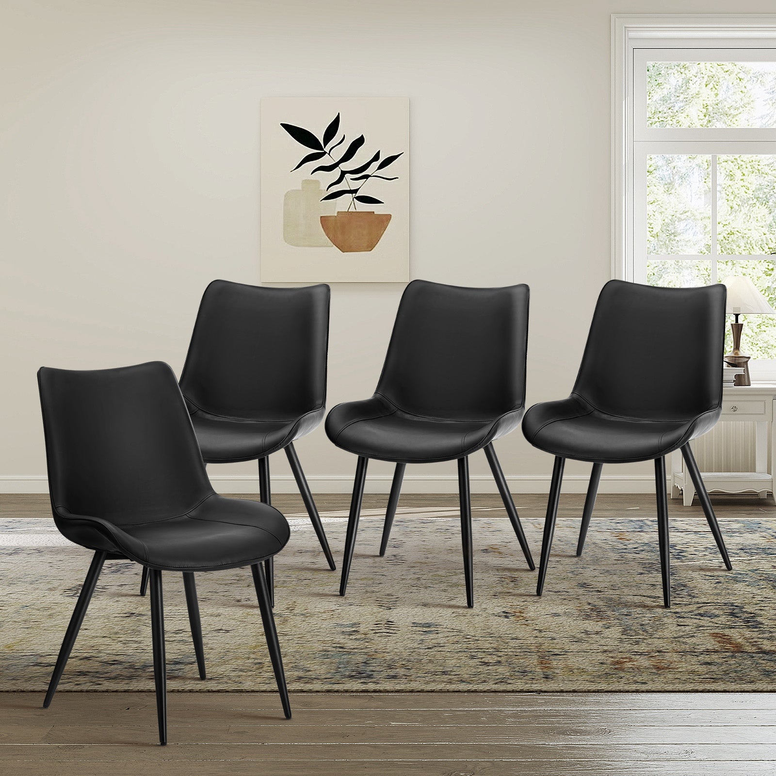 Oikiture 4x Dining Chairs Kitchen Accent Chairs Upholstered PU Leather Black - Sunyee