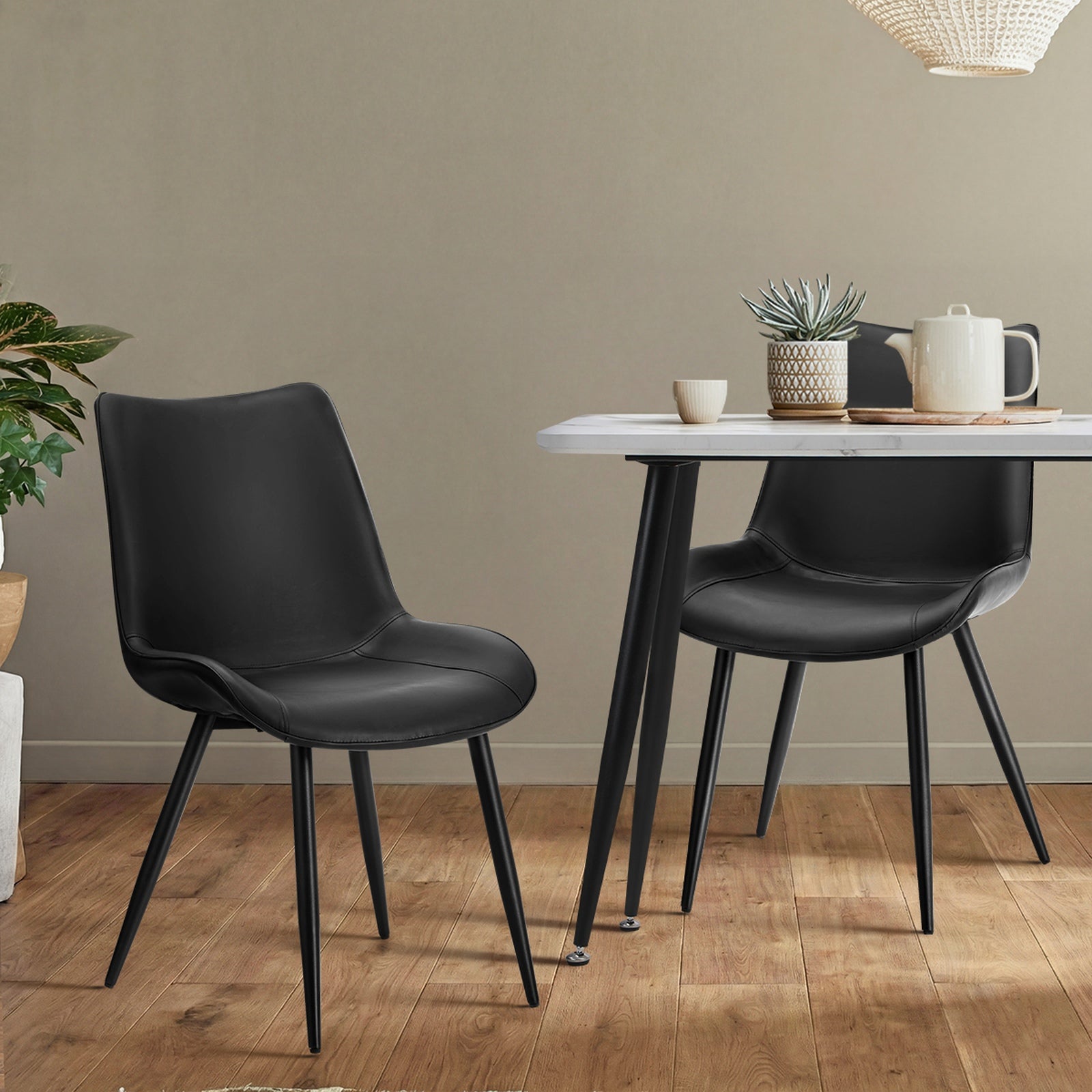 Oikiture 4x Dining Chairs Kitchen Accent Chairs Upholstered PU Leather Black - Sunyee