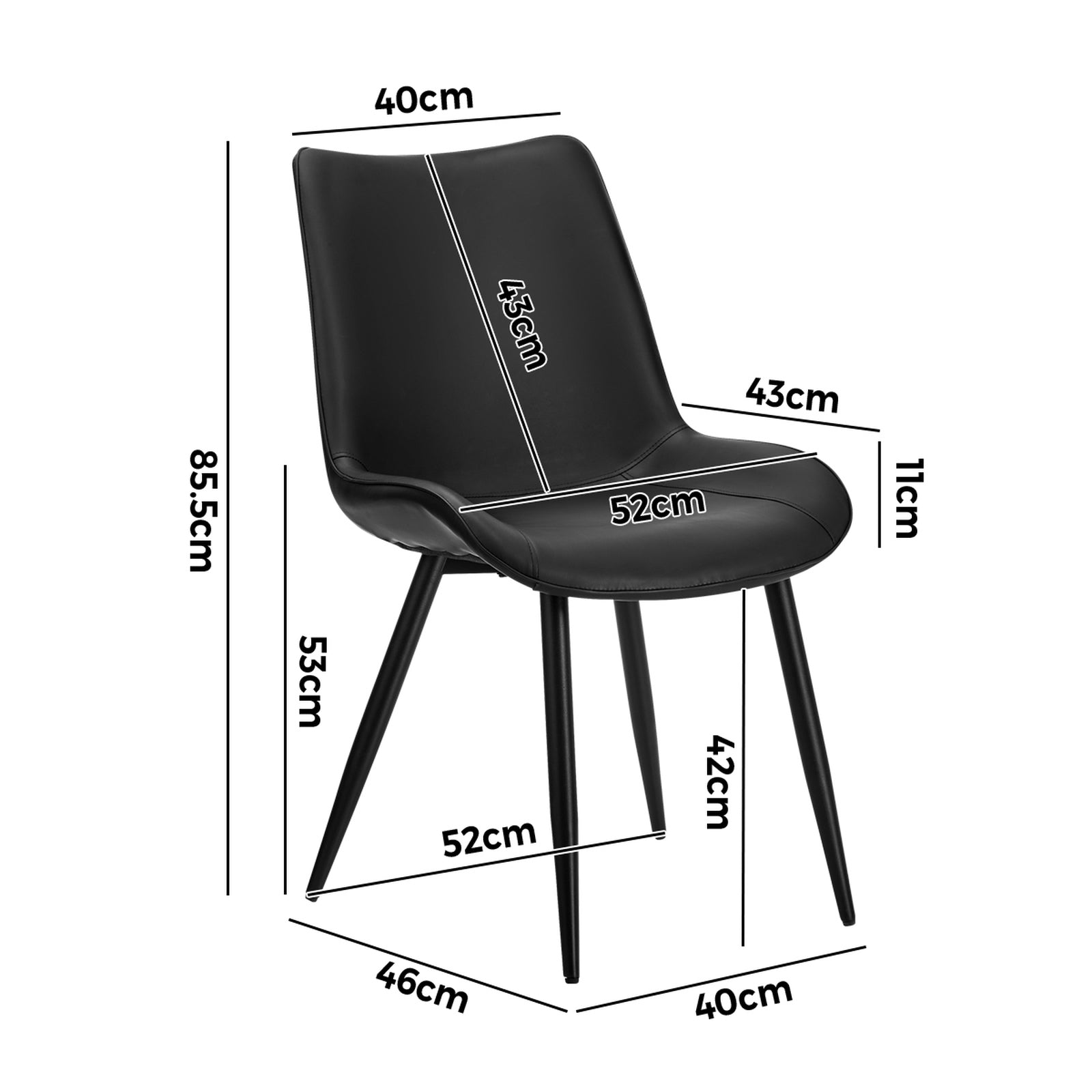 Oikiture 4x Dining Chairs Kitchen Accent Chairs Upholstered PU Leather Black - Sunyee