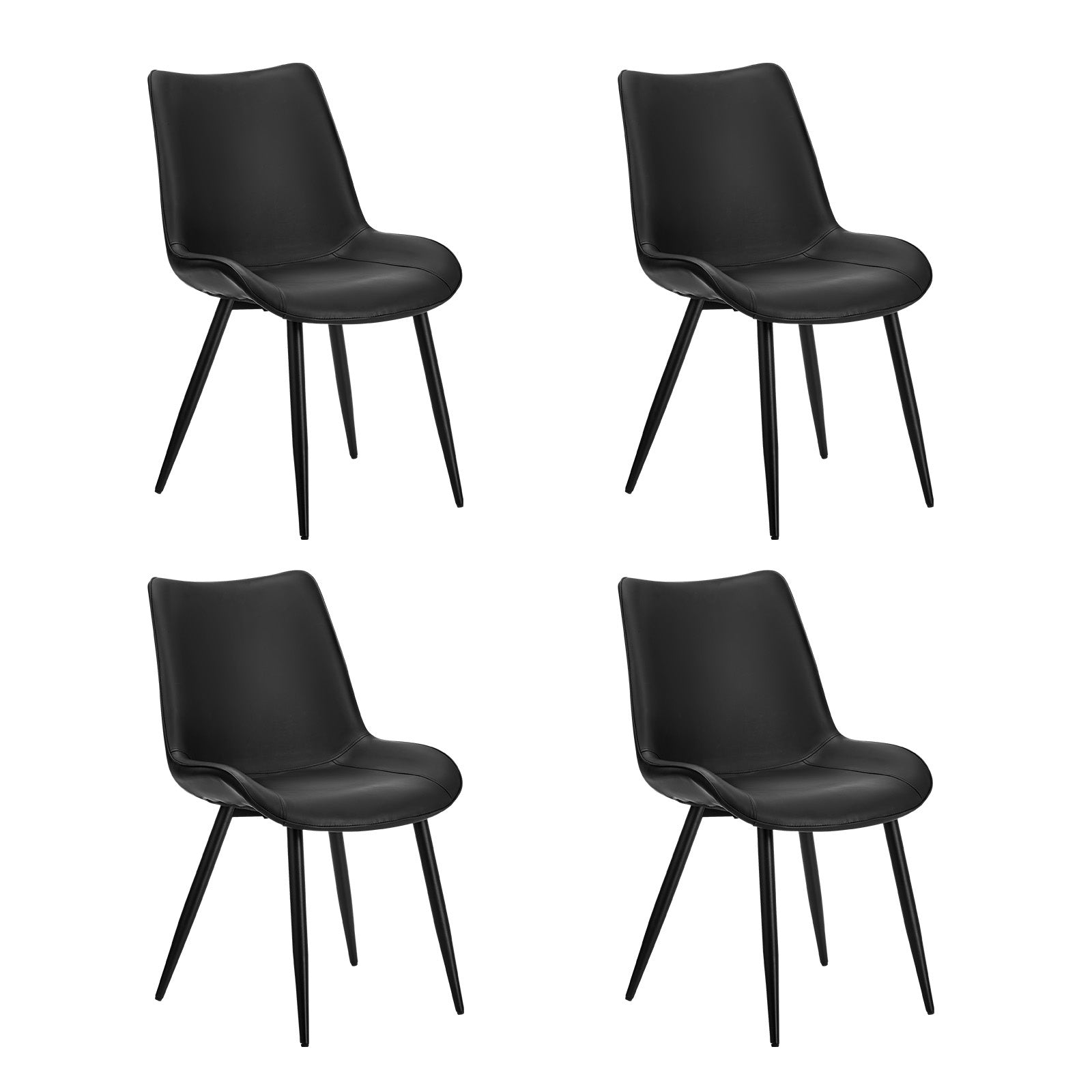 Oikiture 4x Dining Chairs Kitchen Accent Chairs Upholstered PU Leather Black - Sunyee