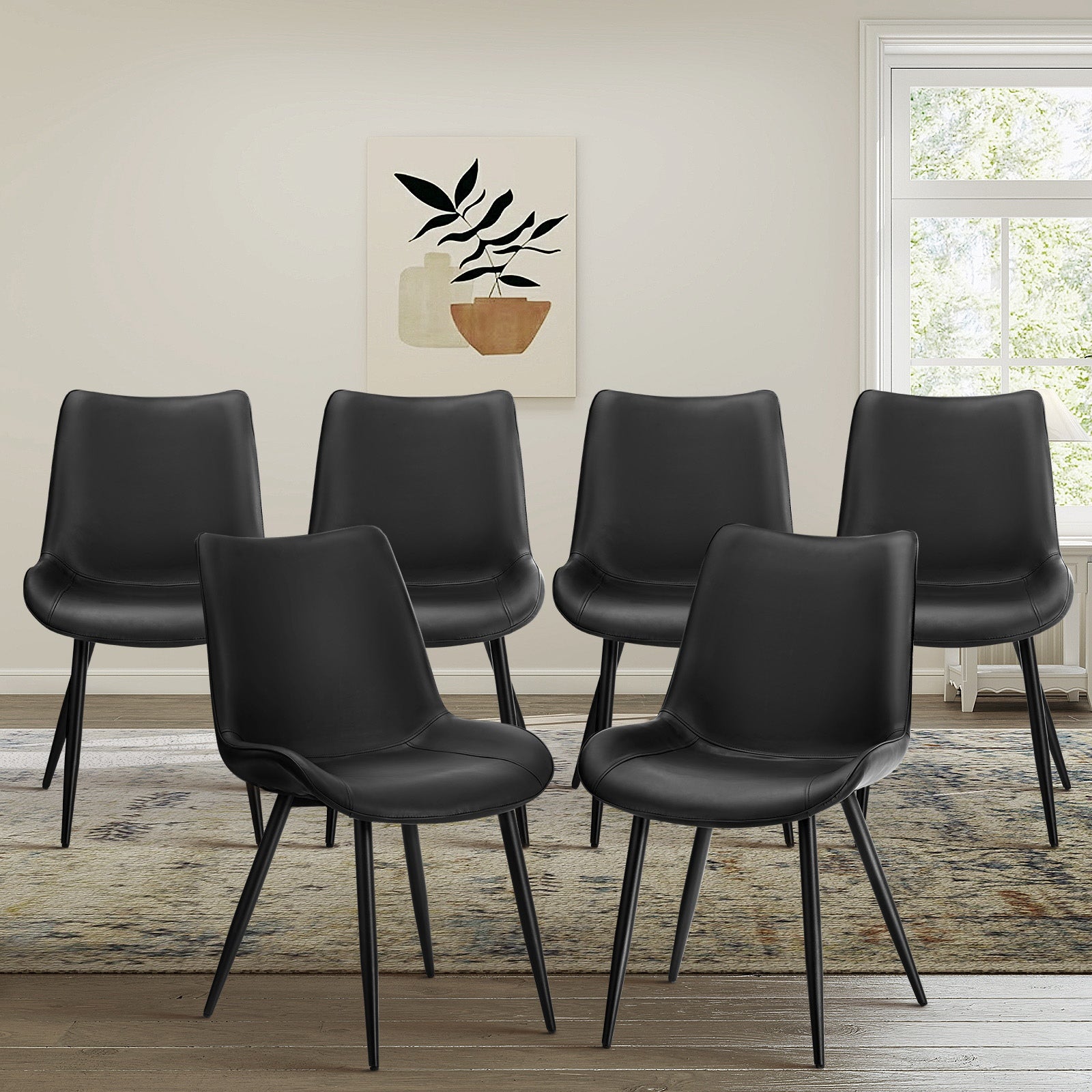 Oikiture 6x Dining Chairs Kitchen Accent Chairs Upholstered PU Leather Black - Sunyee