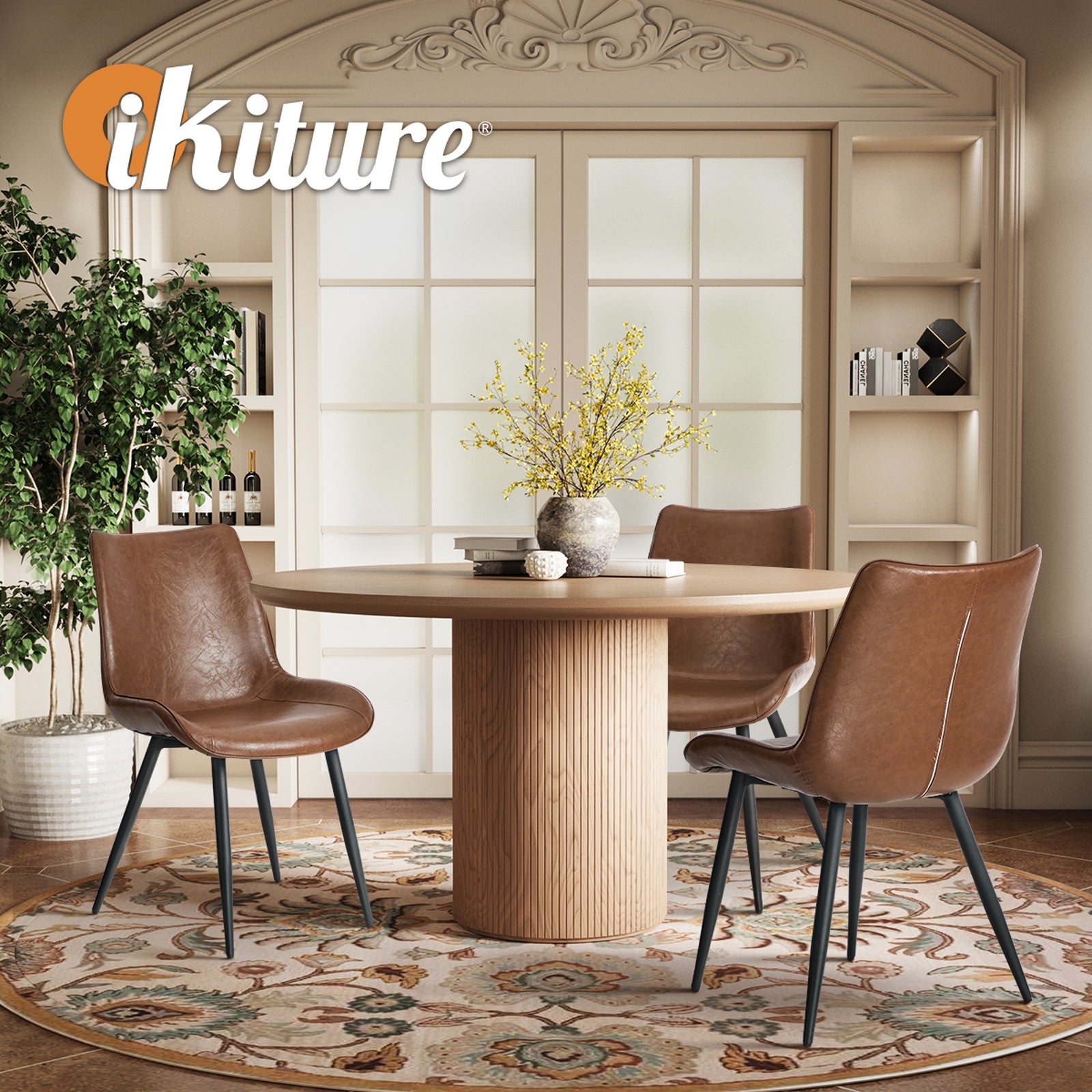 Oikiture 4x Dining Chairs Kitchen Accent Chairs Upholstered PU Leather Brown - Sunyee