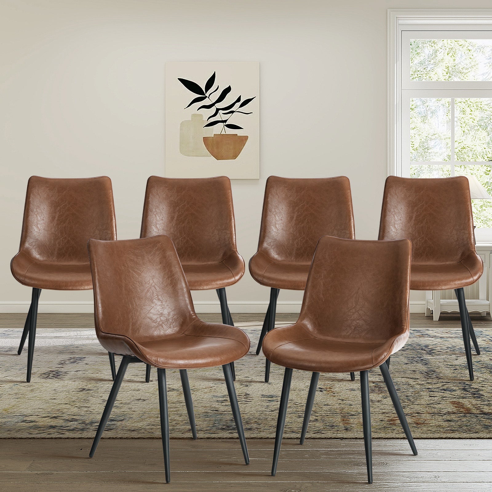 Oikiture 6x Dining Chairs Kitchen Accent Chairs Upholstered PU Leather Brown - Sunyee