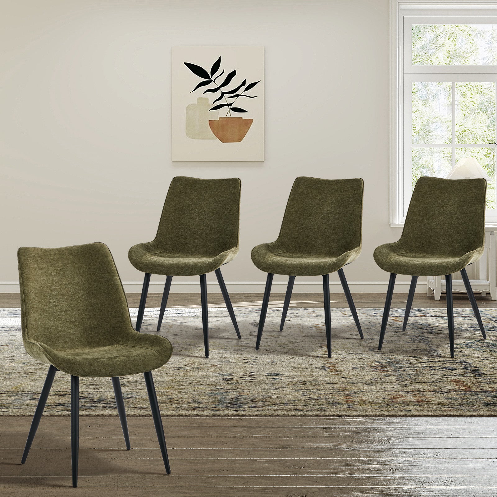 Oikiture 4x Dining Chairs Kitchen Accent Chairs Upholstered Linen Fabric Green