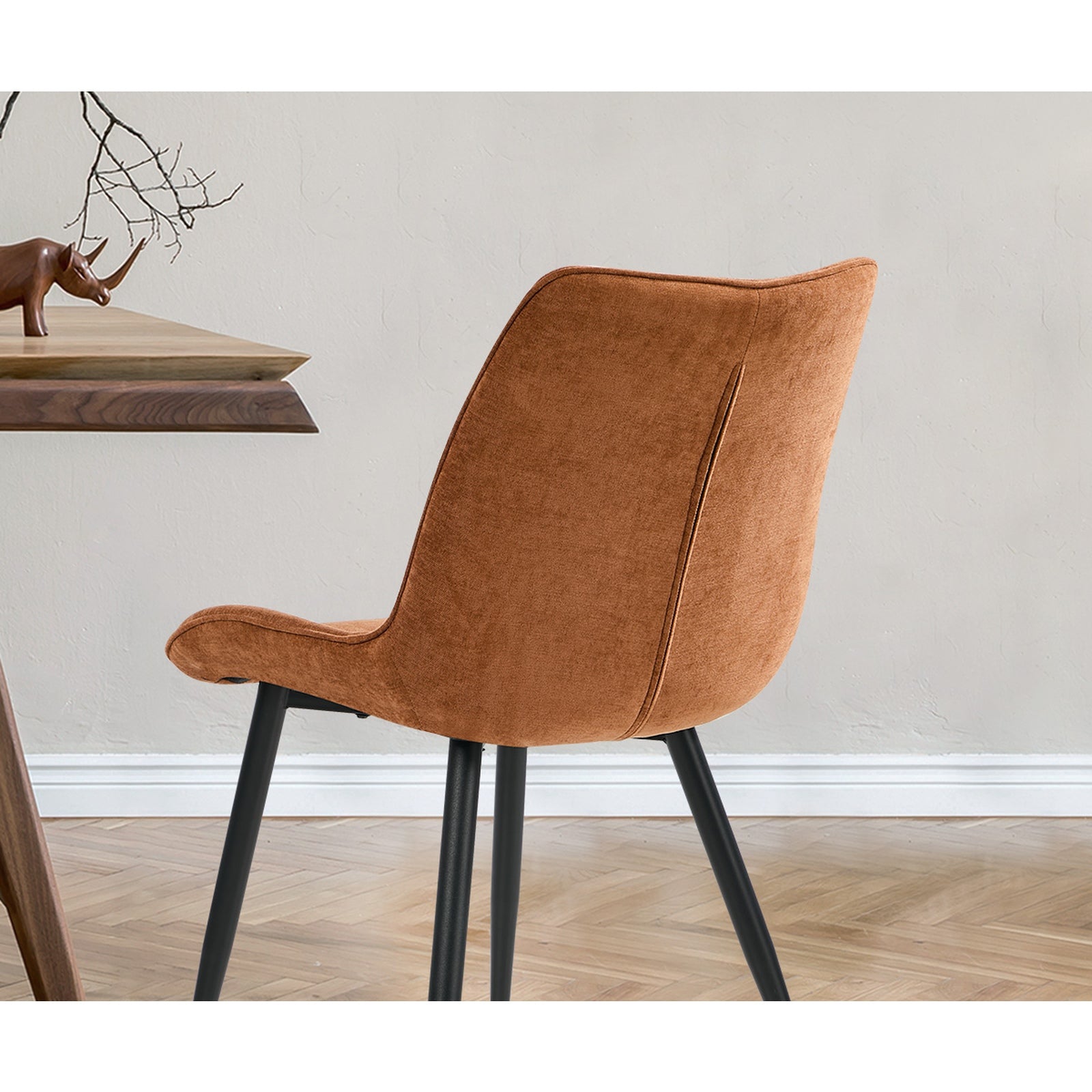 Oikiture 2x Dining Chairs Kitchen Accent Chairs Upholstered Linen Fabric Orange