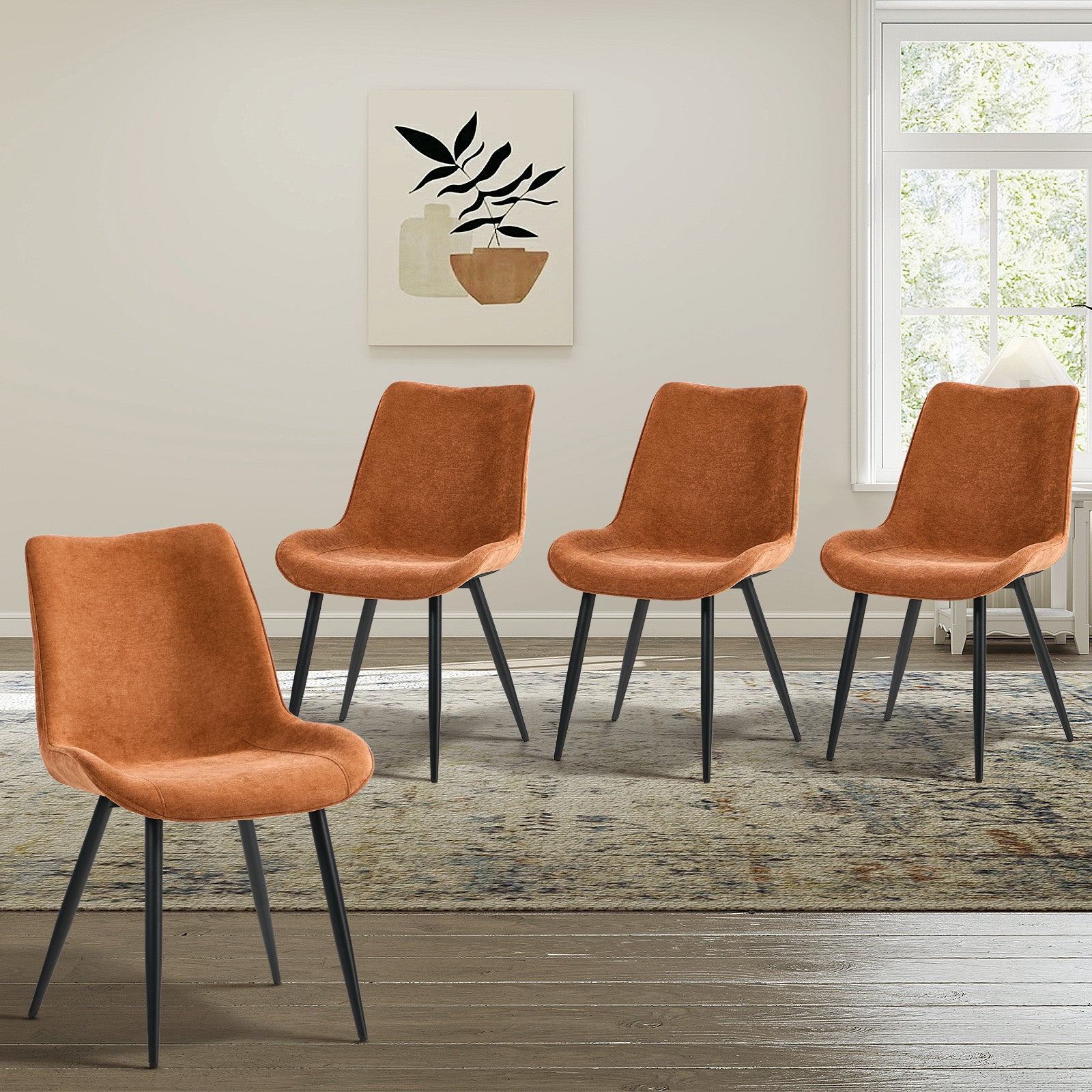 Oikiture 4x Dining Chairs Kitchen Accent Chairs Upholstered Linen Fabric Orange