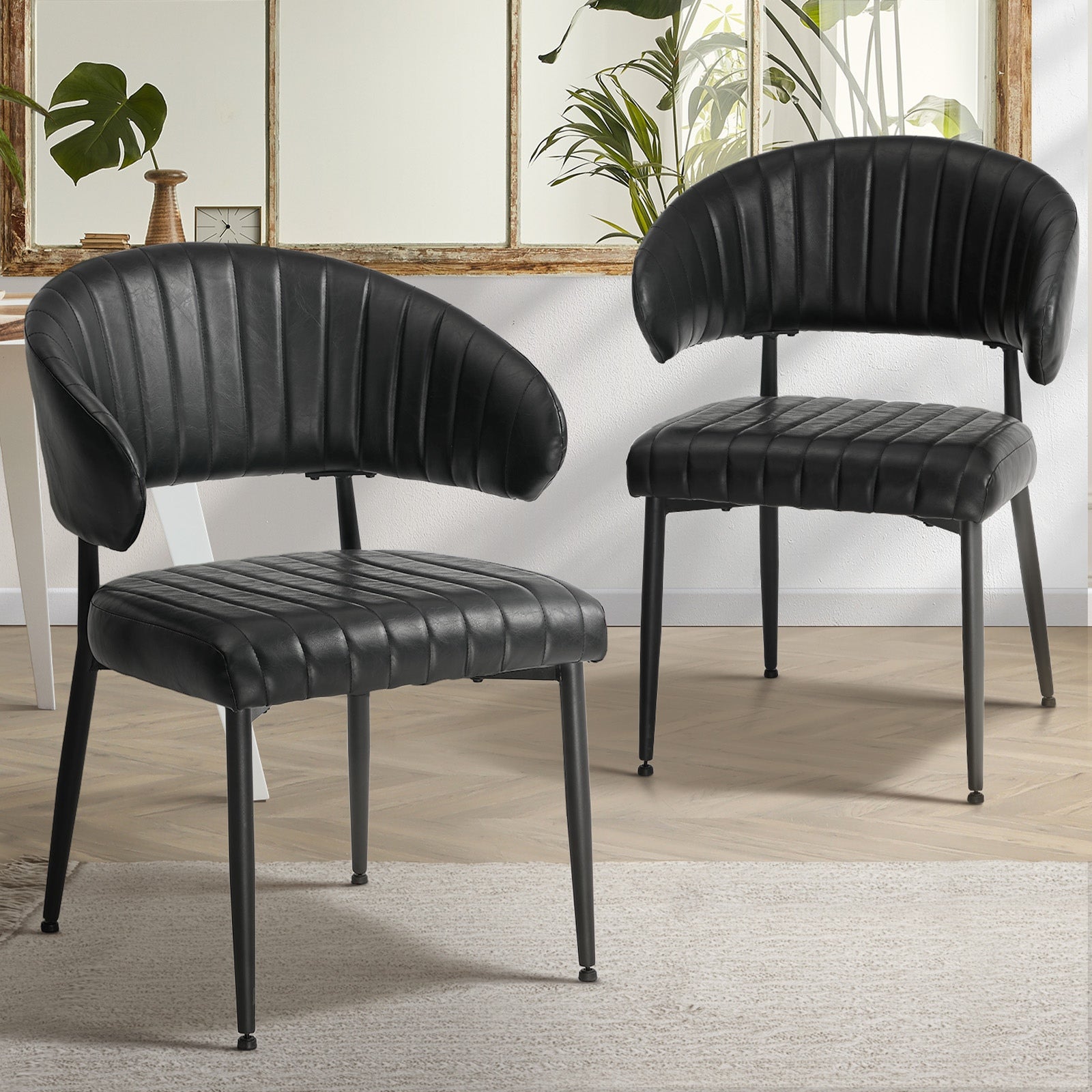 Oikiture 2x PU Leather Dining Chair Kitchen Padded Seat Black - Sunyee