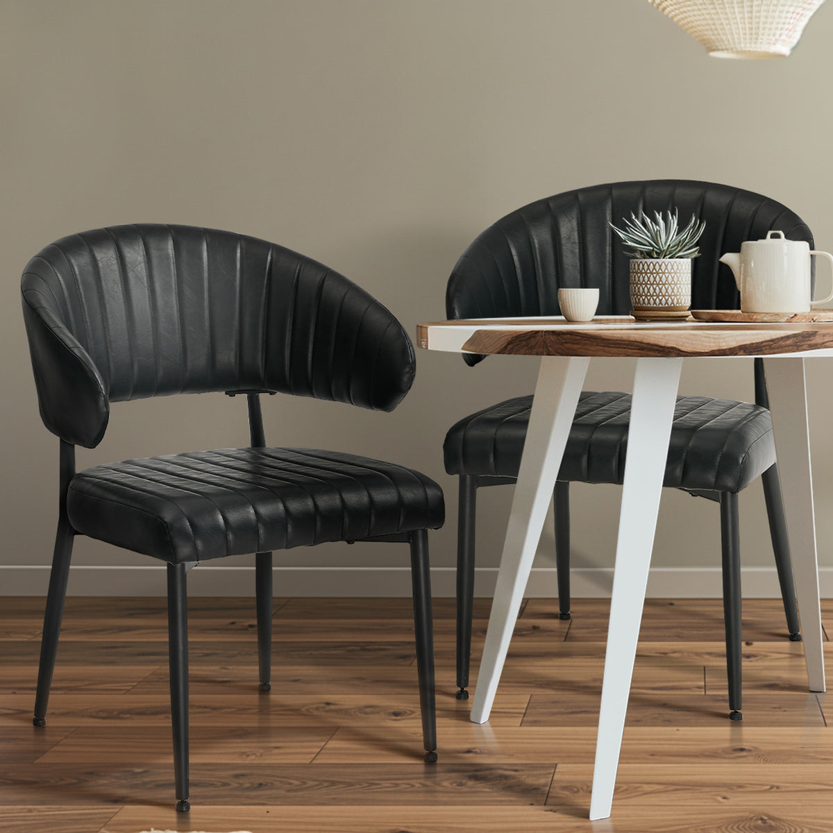 Oikiture 2x PU Leather Dining Chair Kitchen Padded Seat