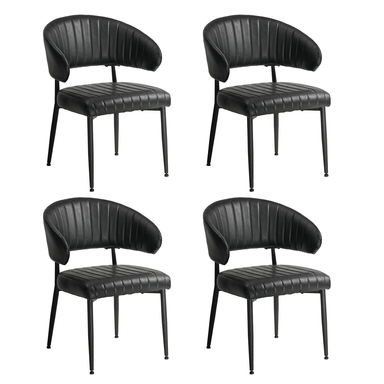 Oikiture 4x PU Leather Dining Chair Kitchen Padded Seat Black