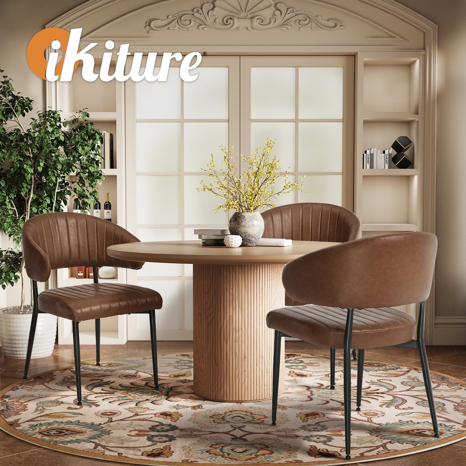Oikiture 2x PU Leather Dining Chair Kitchen Padded Seat Brown - Sunyee