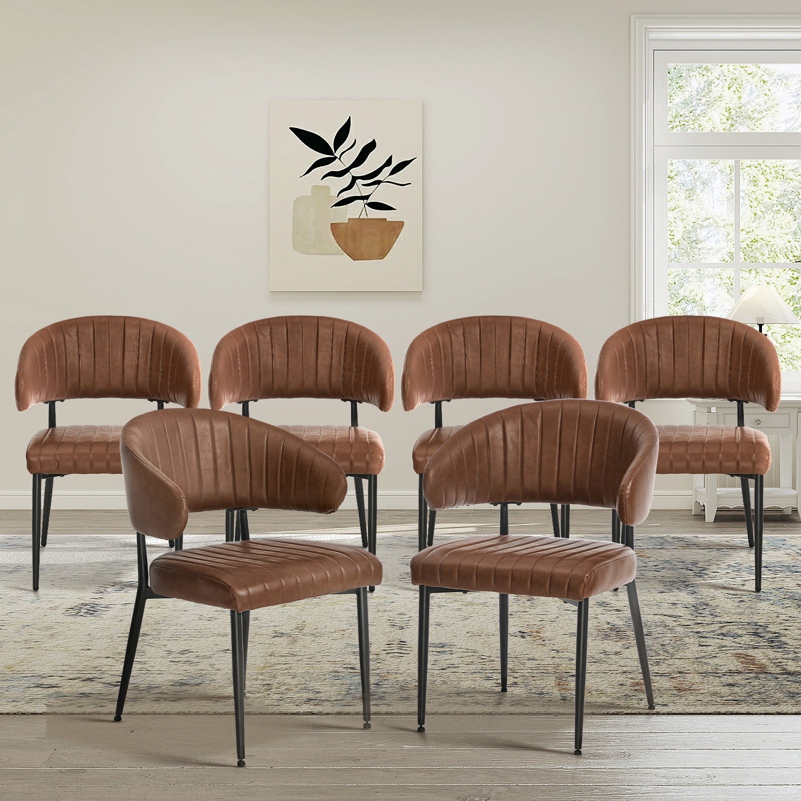 Oikiture 6x PU Leather Dining Chair Kitchen Padded Seat Brown - Sunyee