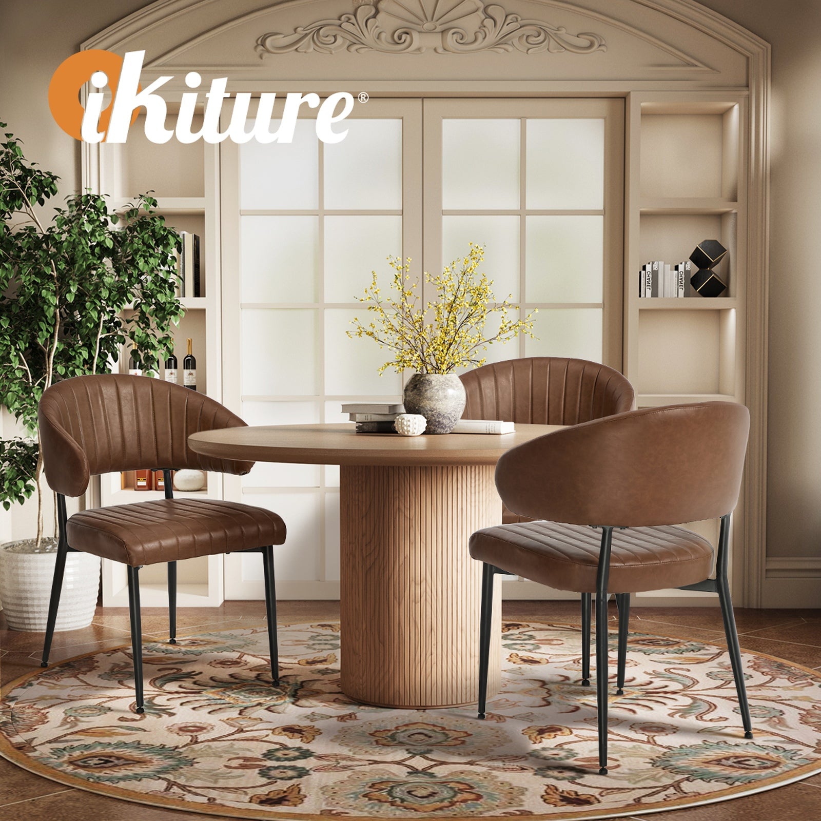 Oikiture 8x PU Leather Dining Chair Kitchen Padded Seat Brown - Sunyee