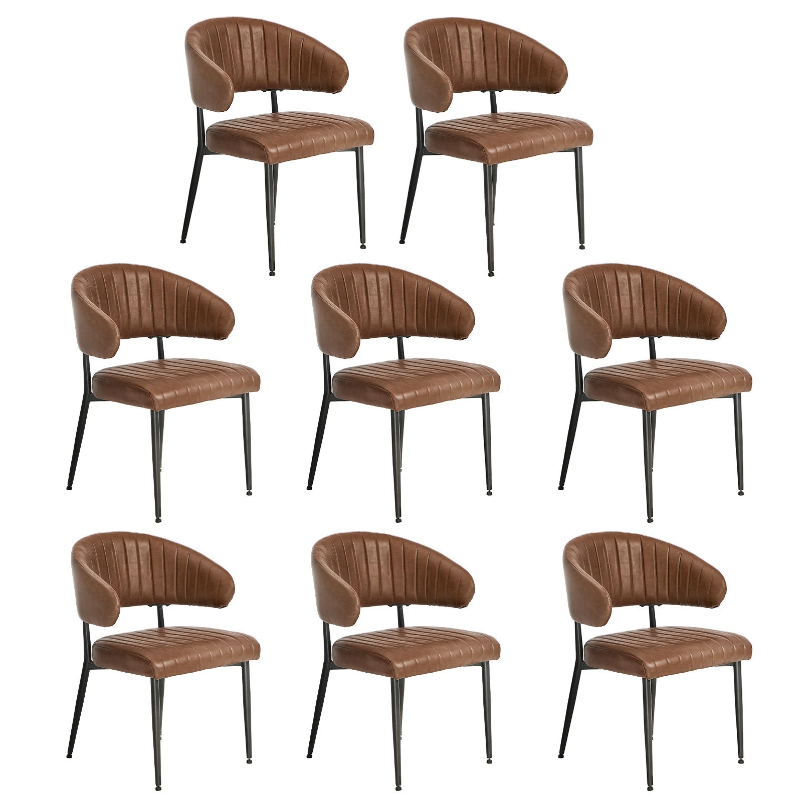 Oikiture 8x PU Leather Dining Chair Kitchen Padded Seat Brown - Sunyee