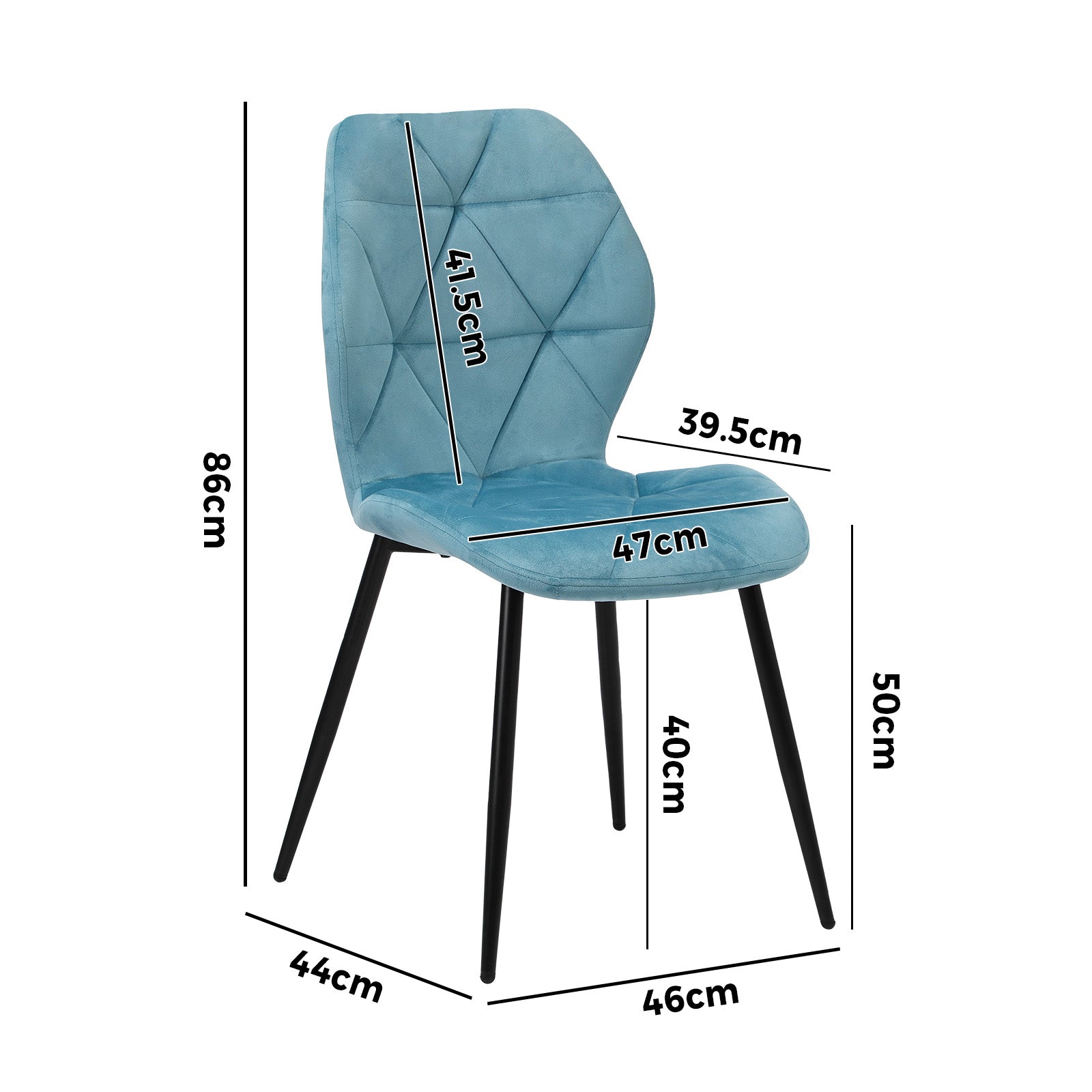 Oikiture Dining Chairs Kitchen Chair Padded Seat High Back Velvet Blue - Sunyee