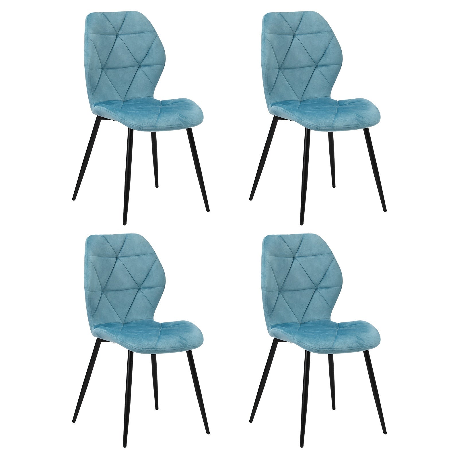 Oikiture Dining Chairs Kitchen Chair Padded Seat High Back Velvet Blue - Sunyee