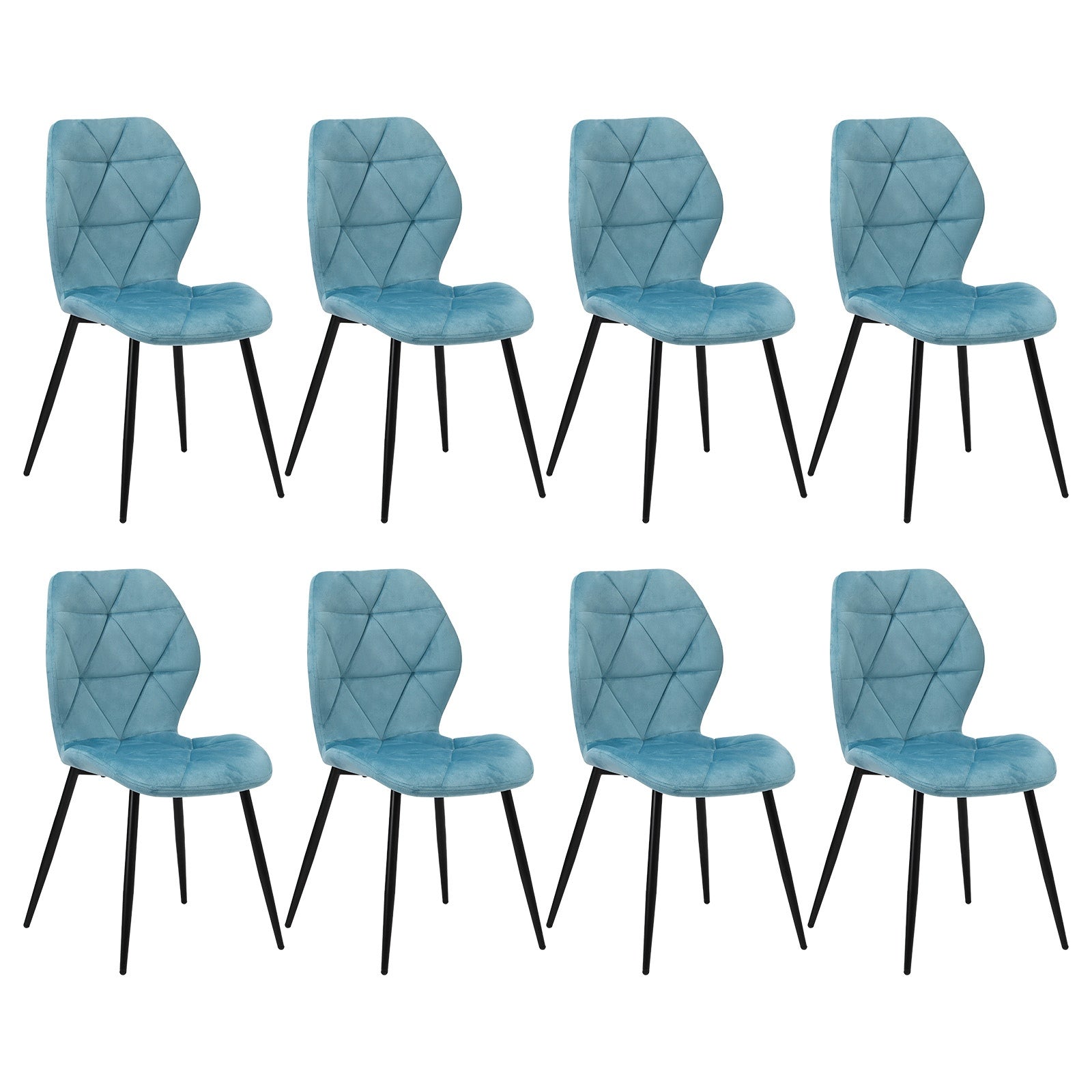 Oikiture Dining Chairs Kitchen Chair Padded Seat High Back Velvet Blue - Sunyee