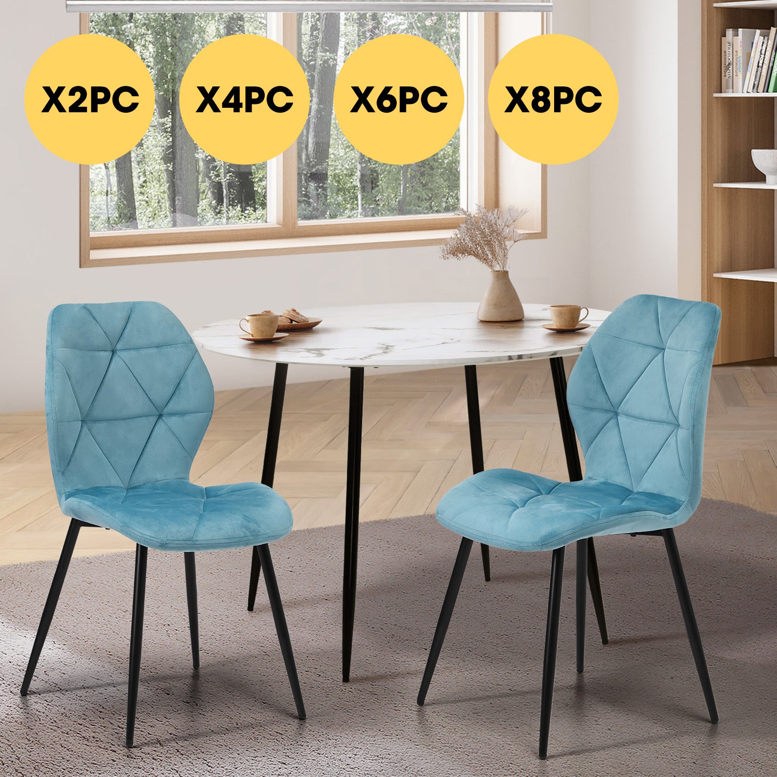 Oikiture Dining Chairs Kitchen Chair Padded Seat High Back Velvet Blue - Sunyee