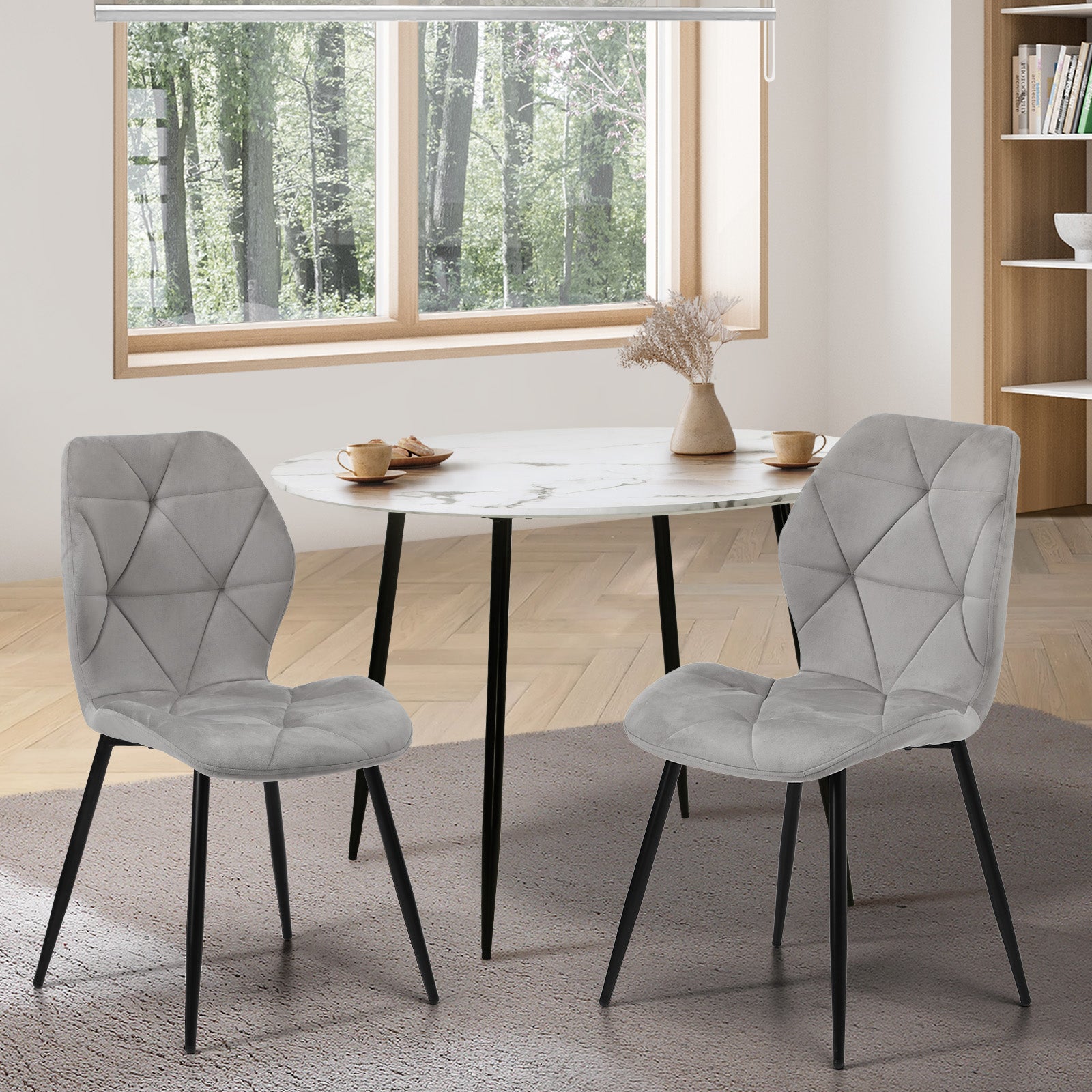 Oikiture Dining Chairs Kitchen Chair Padded Seat High Back Velvet Grey - Sunyee
