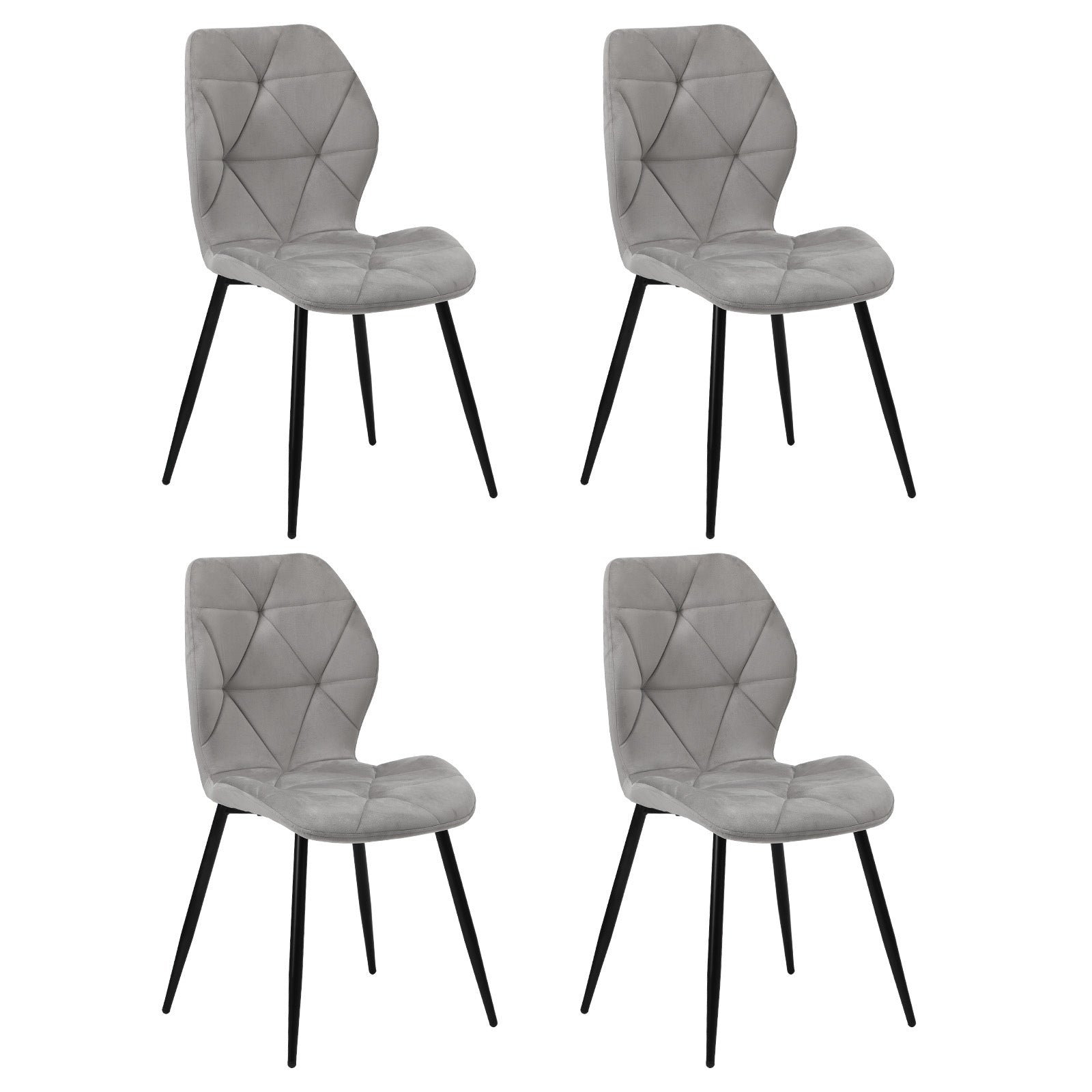 Oikiture Dining Chairs Kitchen Chair Padded Seat High Back Velvet Grey - Sunyee