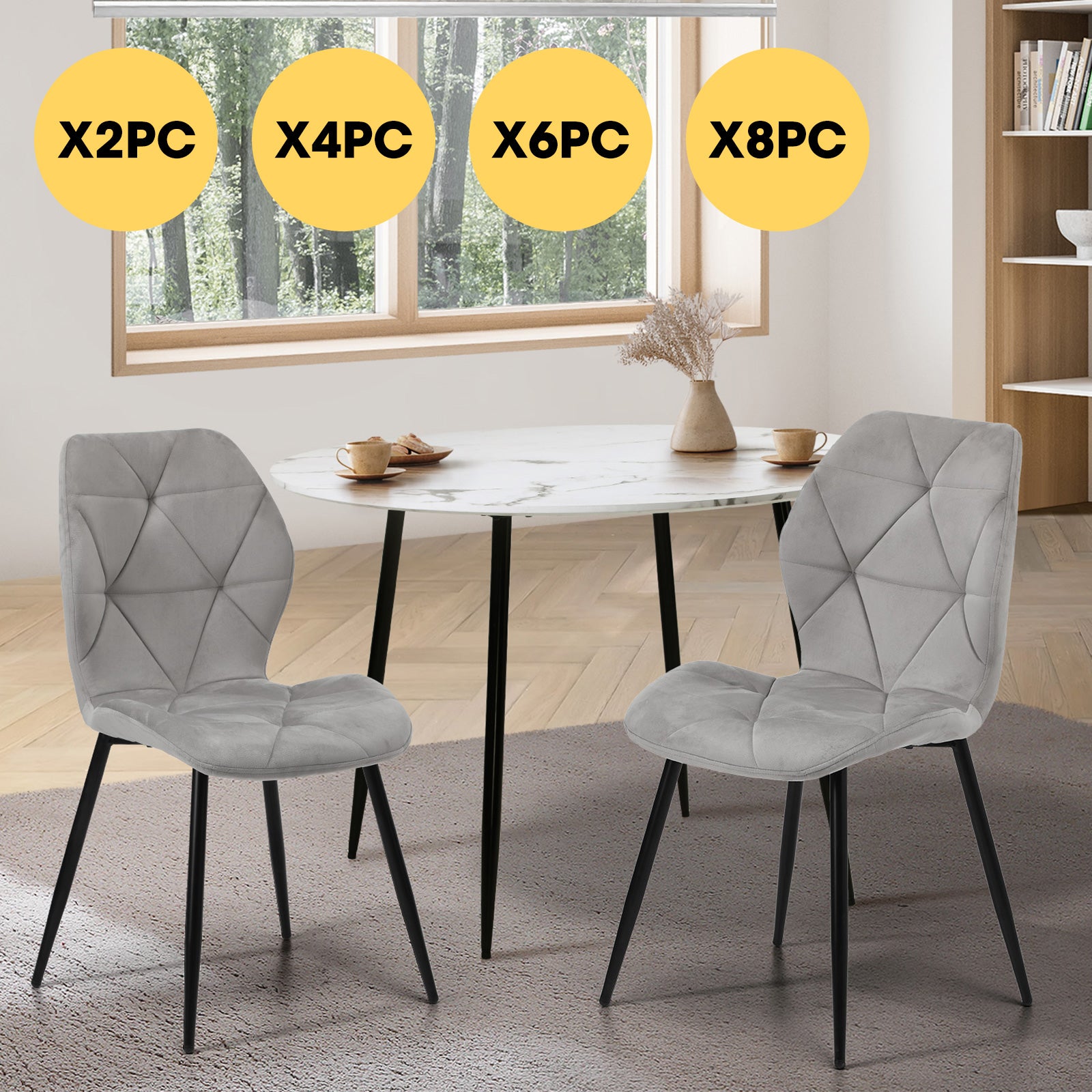 Oikiture Dining Chairs Kitchen Chair Padded Seat High Back Velvet Grey - Sunyee