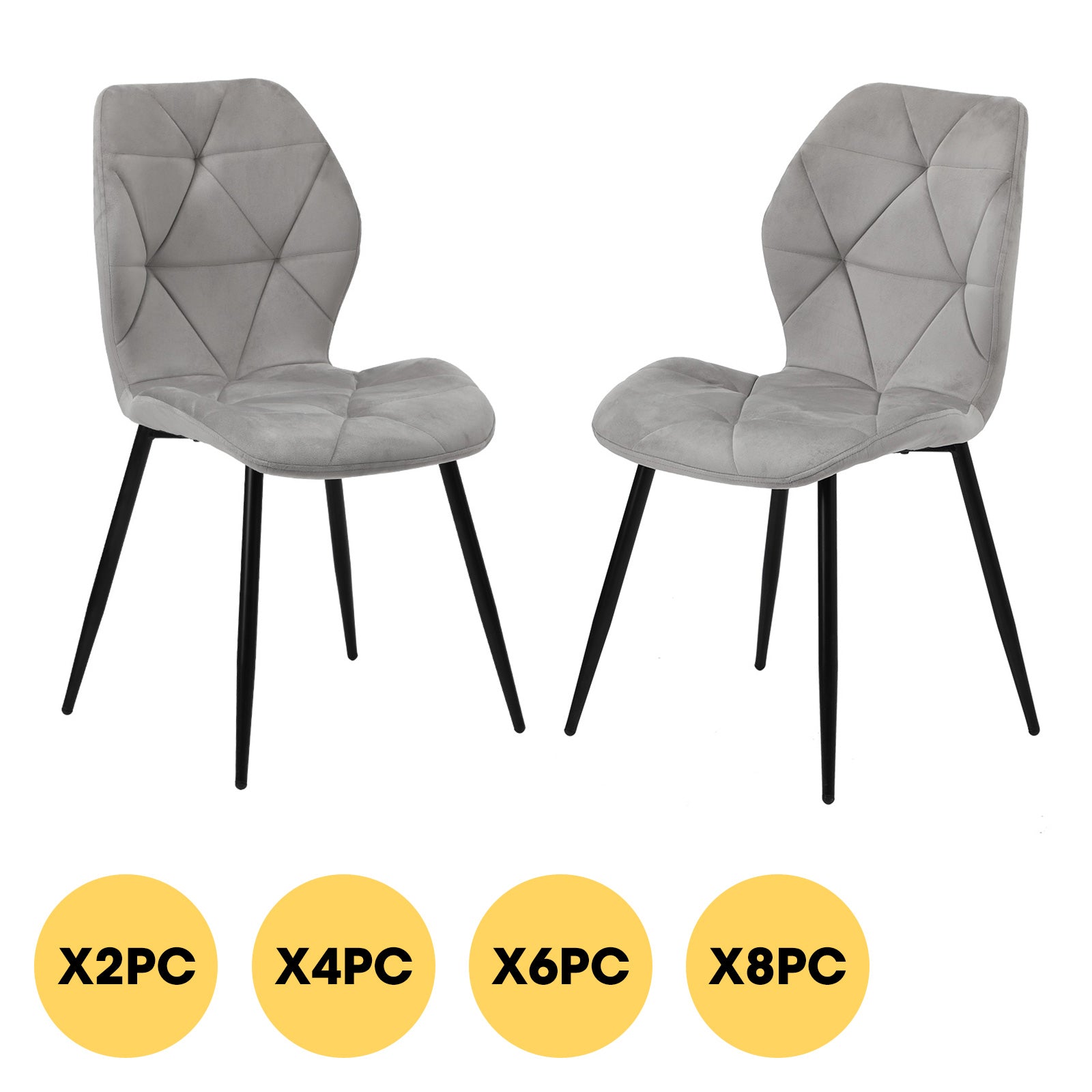 Oikiture Dining Chairs Kitchen Chair Padded Seat High Back Velvet Grey - Sunyee