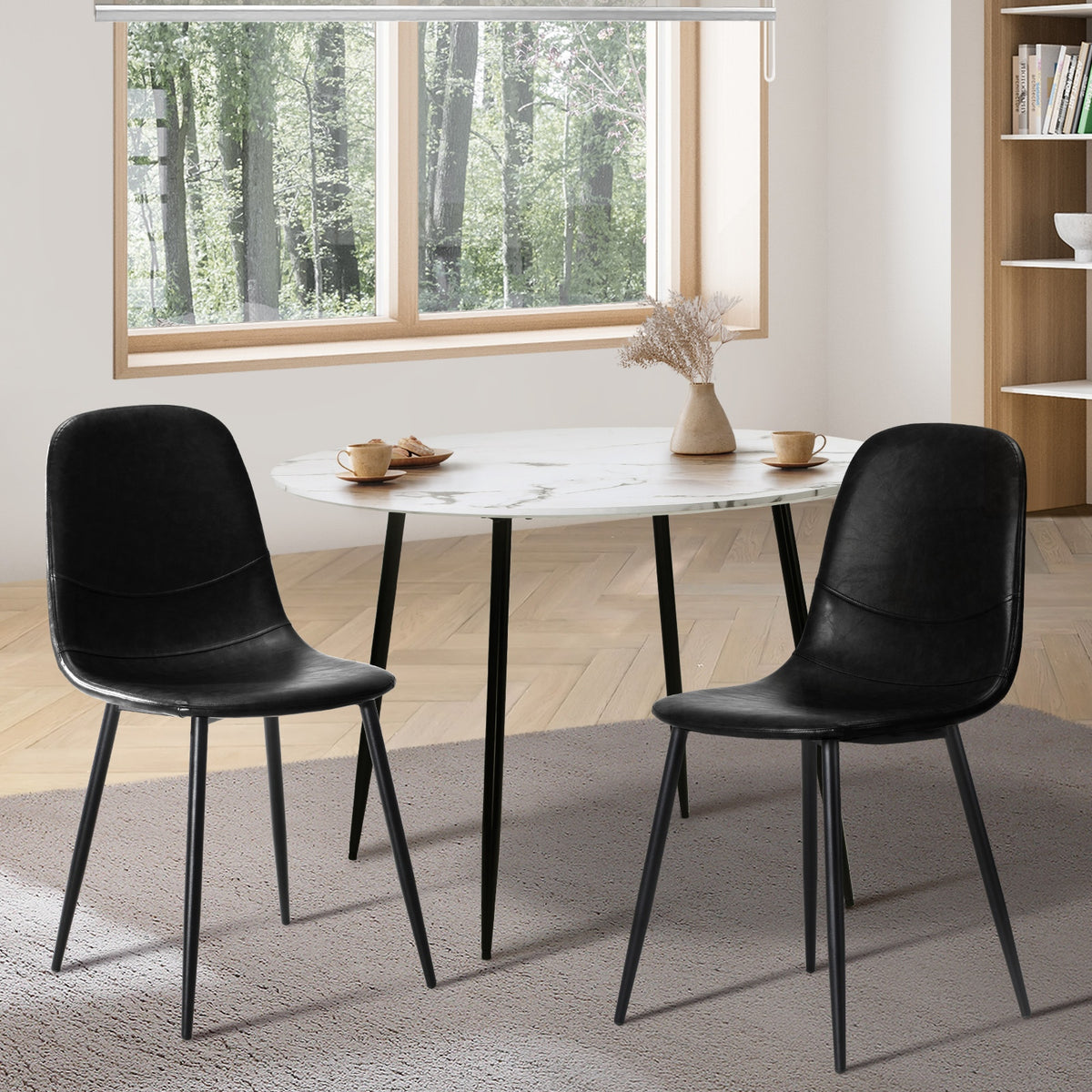 Oikiture 2x Dining Chairs Kitchen Accent Chair Lounge Room PU Leather Black - Sunyee