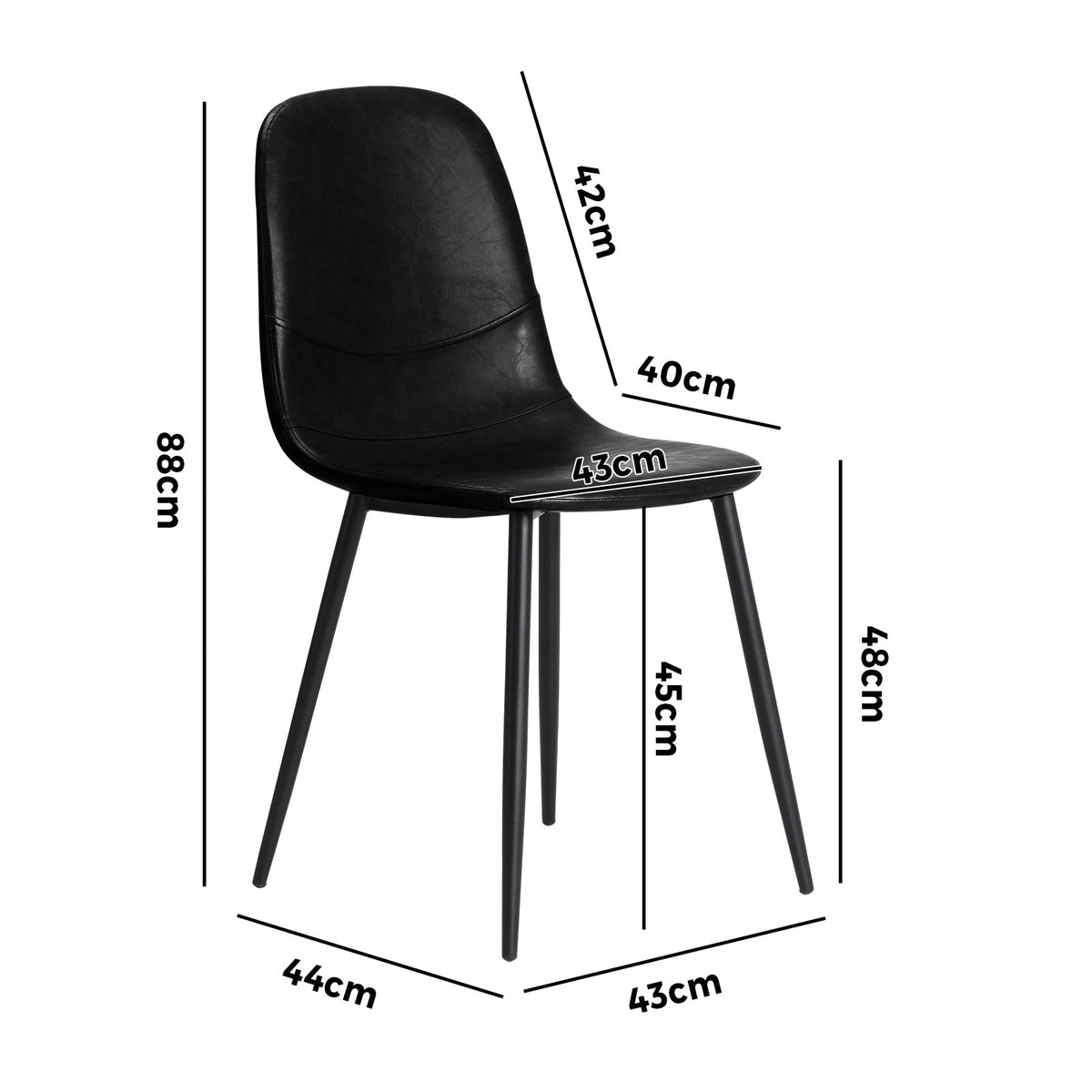 Oikiture 2x Dining Chairs Kitchen Accent Chair Lounge Room PU Leather Black - Sunyee