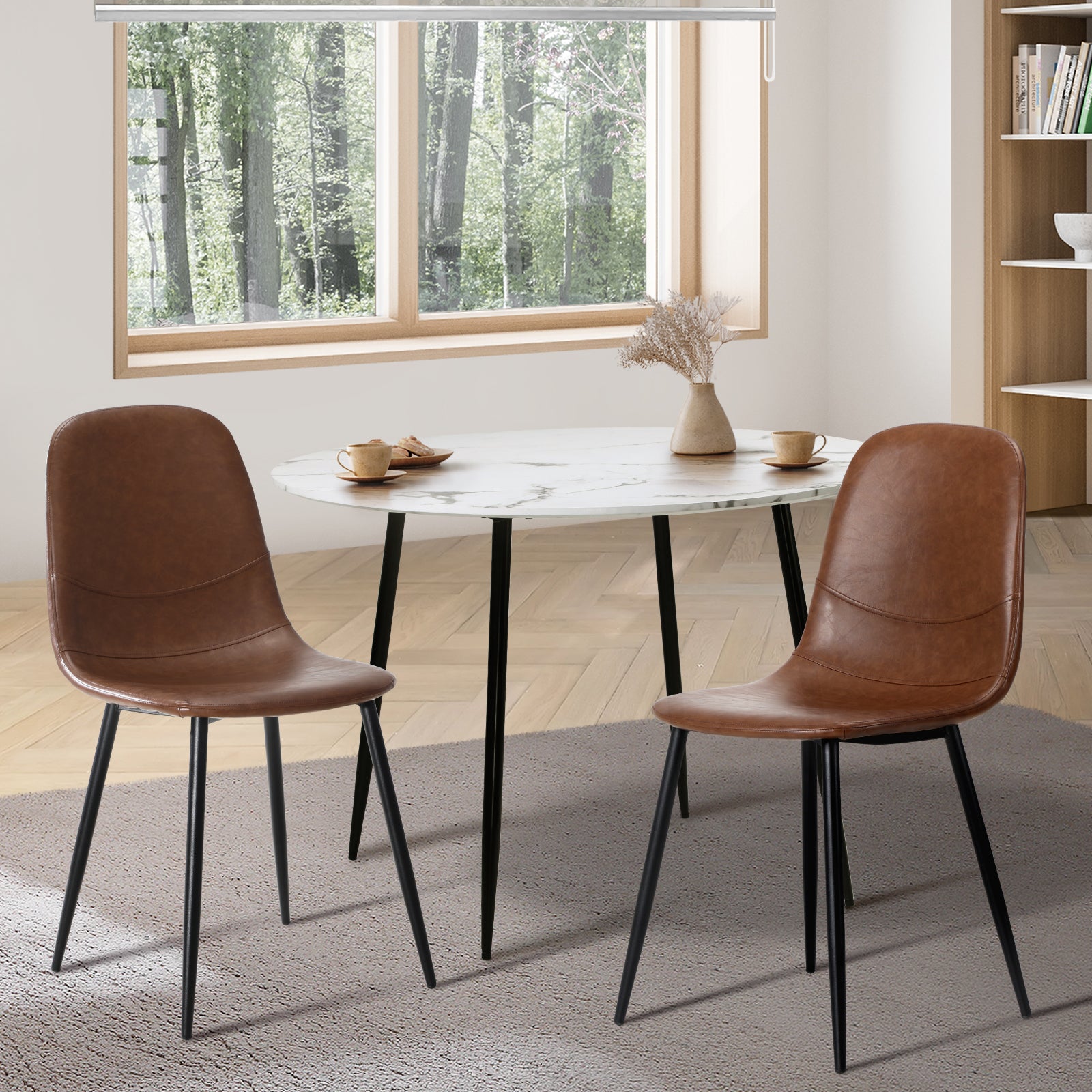 Oikiture Dining Chairs Kitchen Accent Chair Lounge Room PU Leather Brown - Sunyee