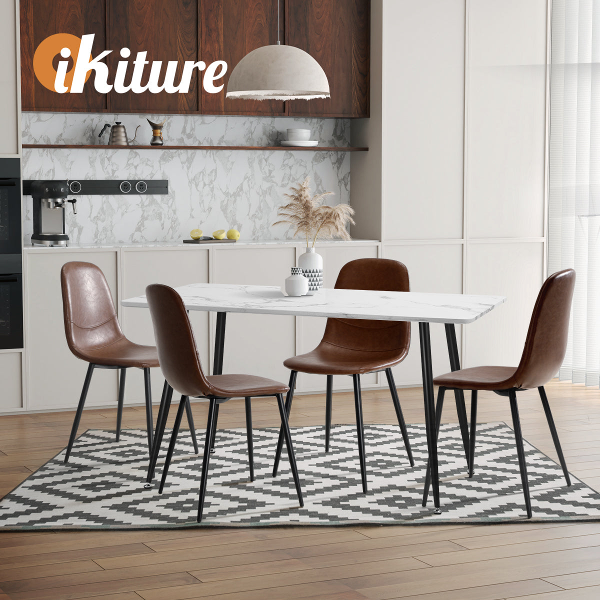 Oikiture Dining Chairs Kitchen Accent Chair Lounge Room PU Leather Brown - Sunyee