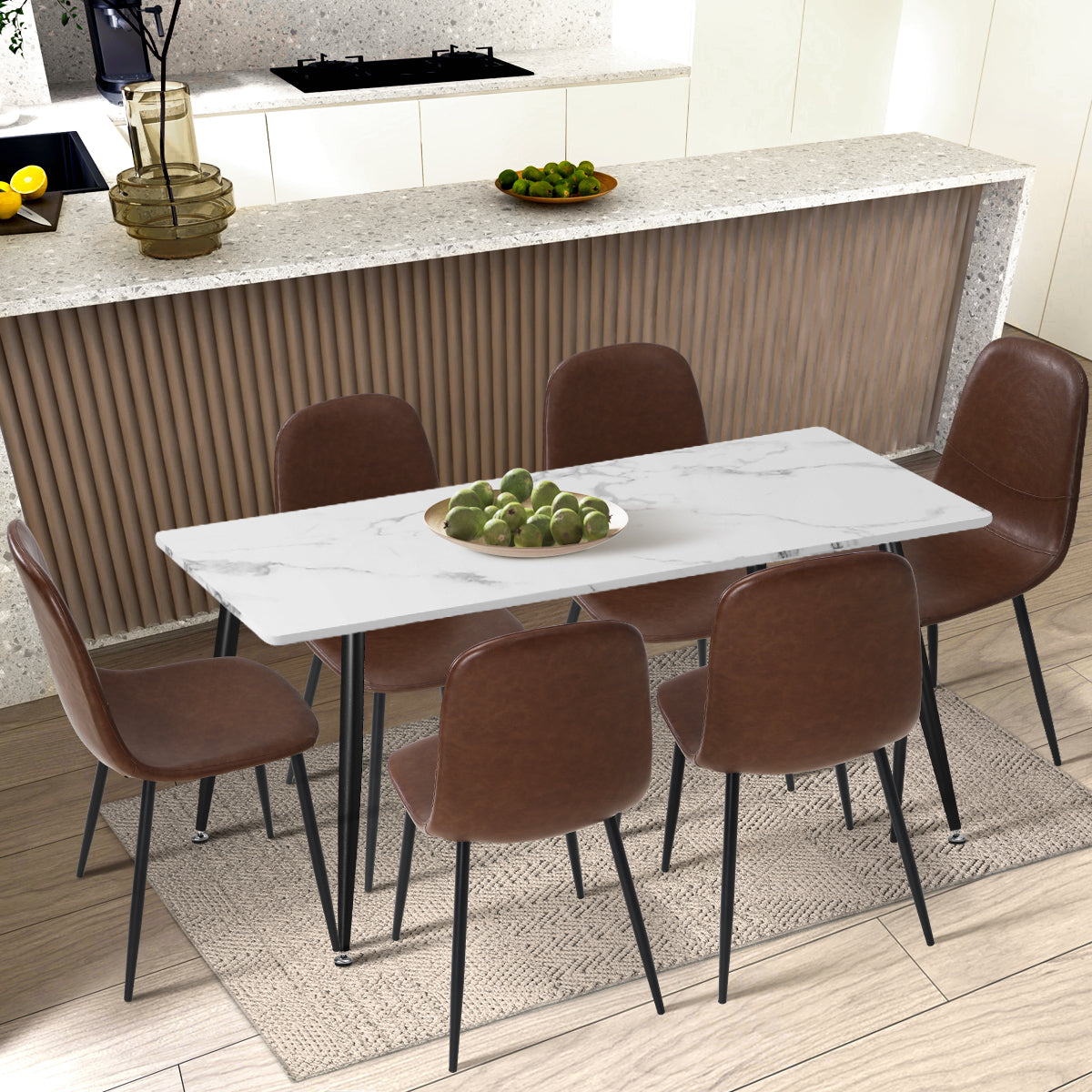 Oikiture 2x Dining Chairs Kitchen Accent Chair Lounge Room PU Leather Brown - Sunyee