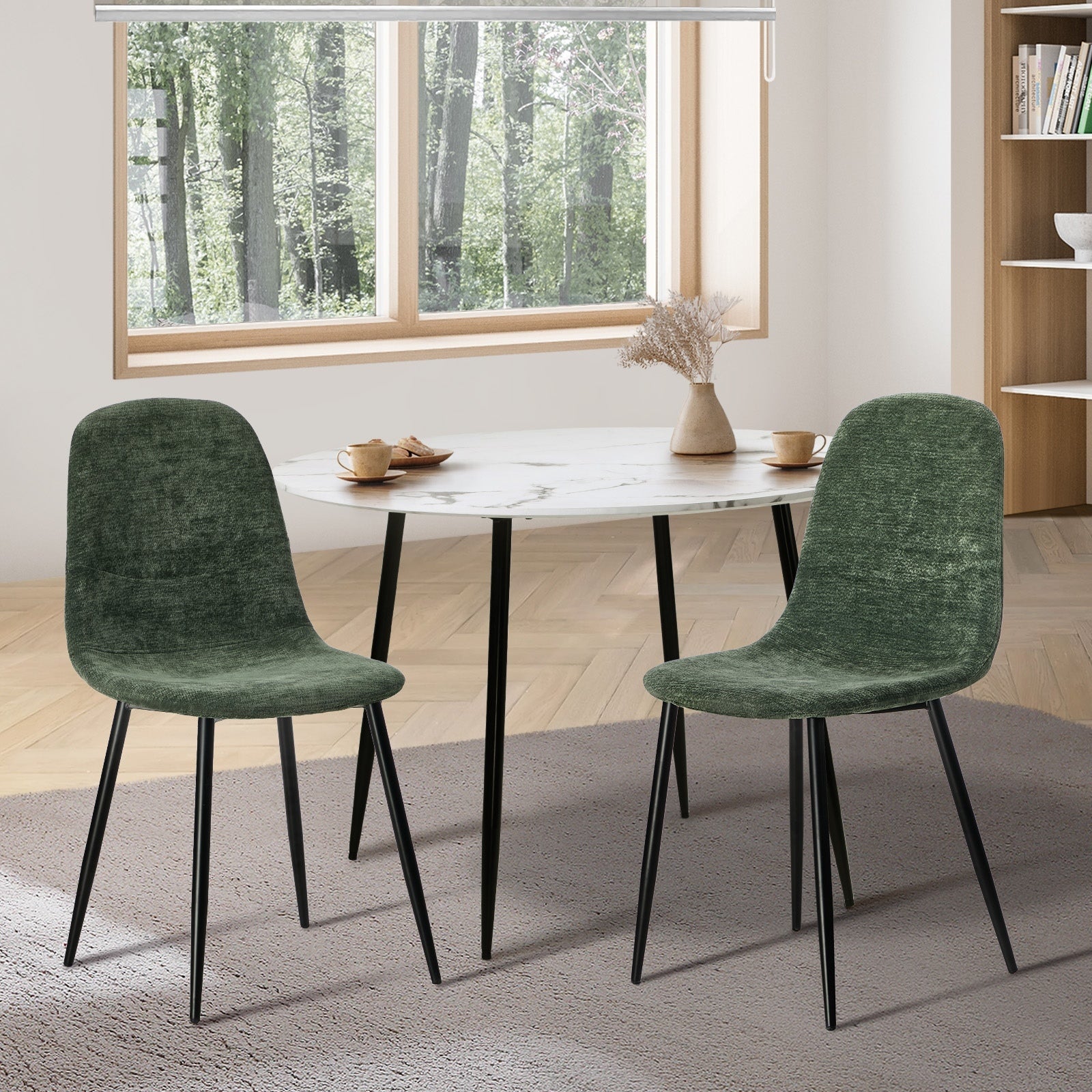 Oikiture 2x Dining Chairs Kitchen Accent Chair Lounge Room Chenille Green - Sunyee