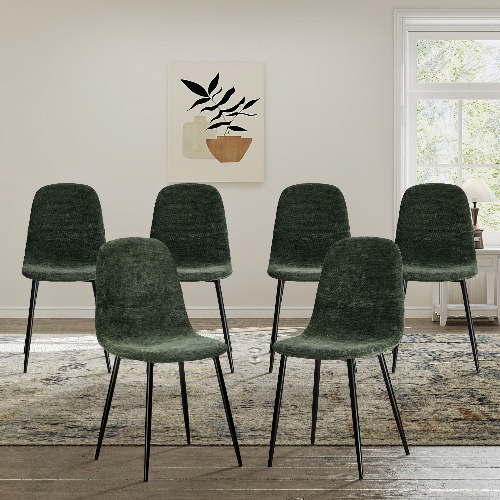 Oikiture 6x Dining Chairs Kitchen Accent Chair Lounge Room Chenille Green - Sunyee
