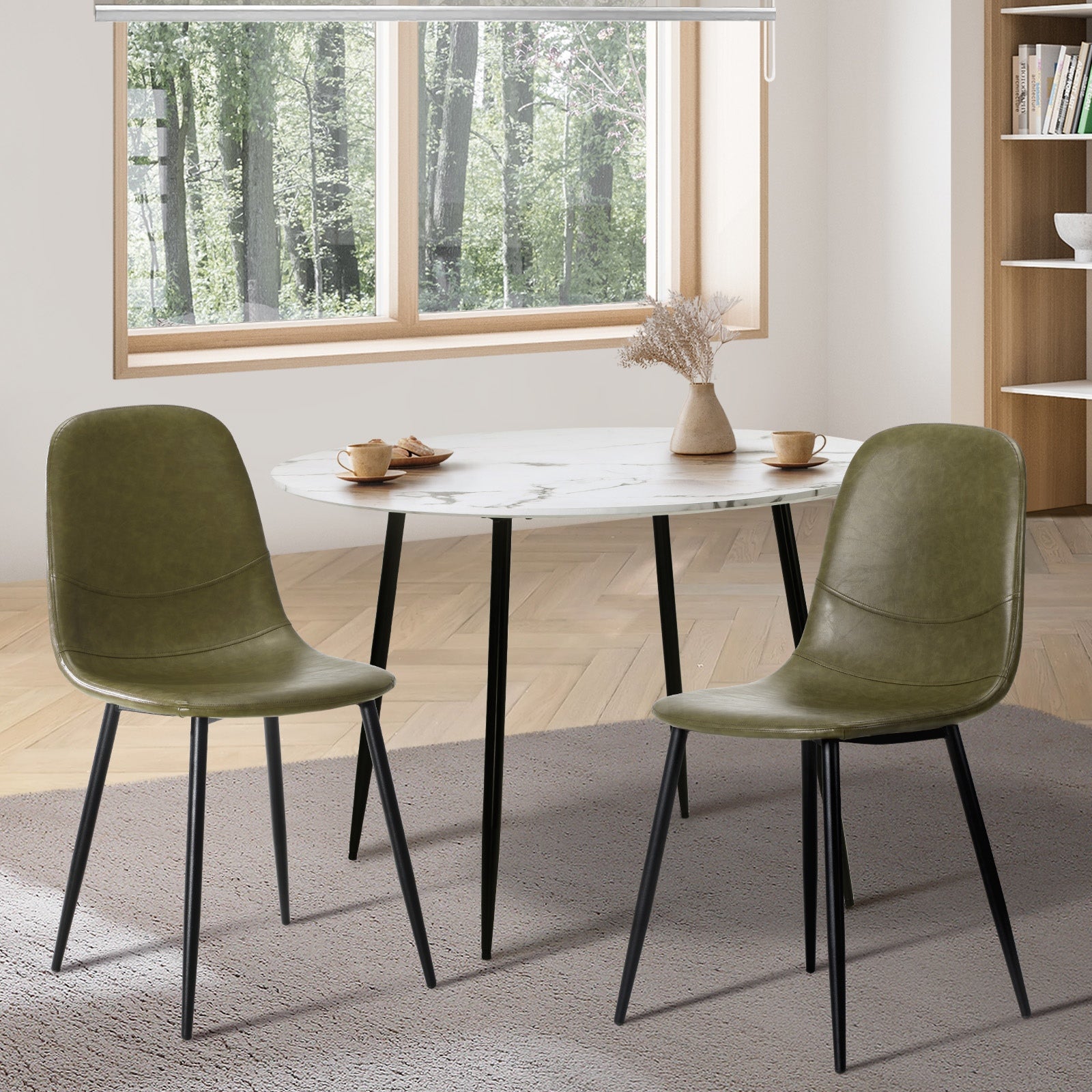 Oikiture Dining Chairs Kitchen Accent Chair Lounge Room PU Leather Green - Sunyee