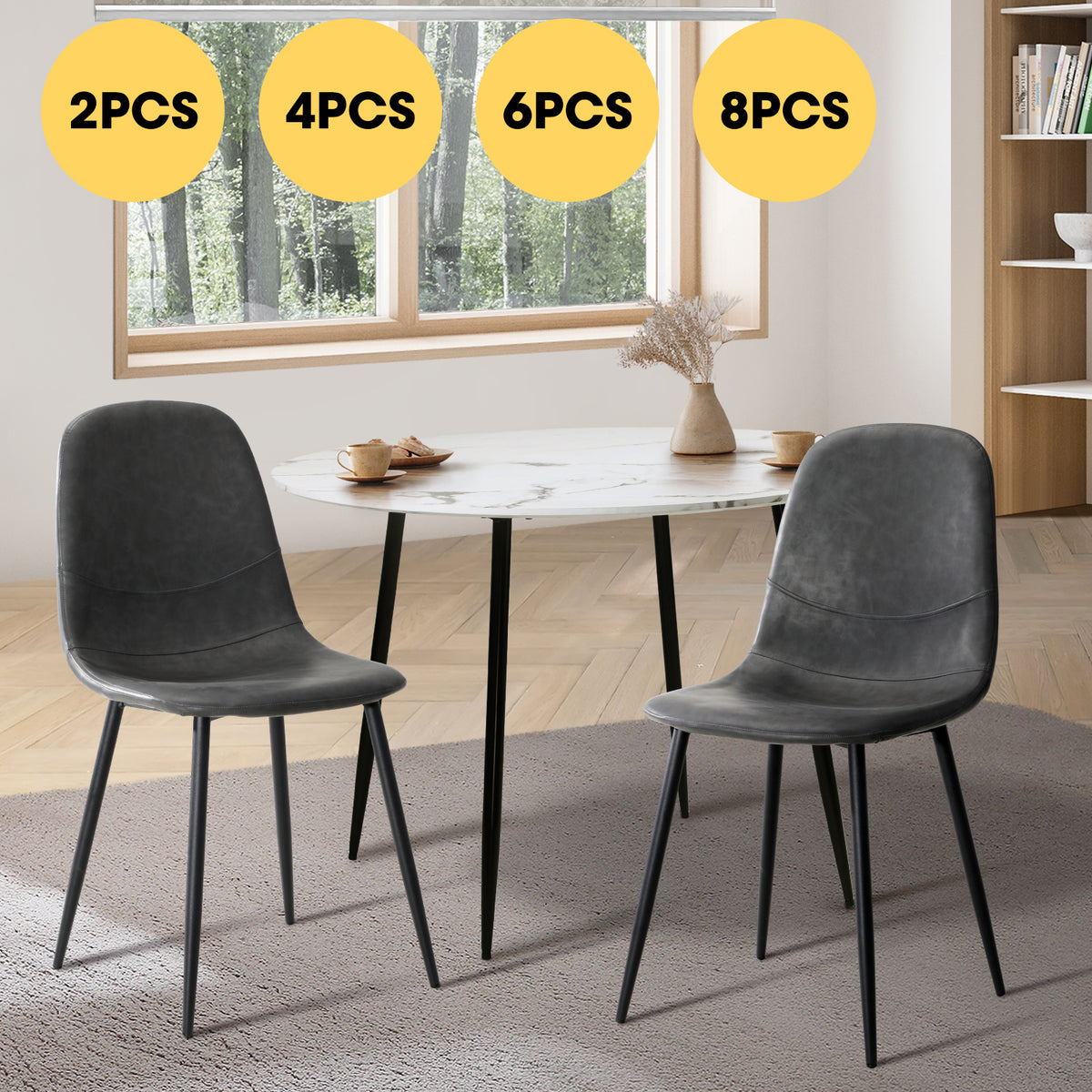 Oikiture Dining Chairs Kitchen Accent Chair Lounge Room PU Leather Grey - Sunyee