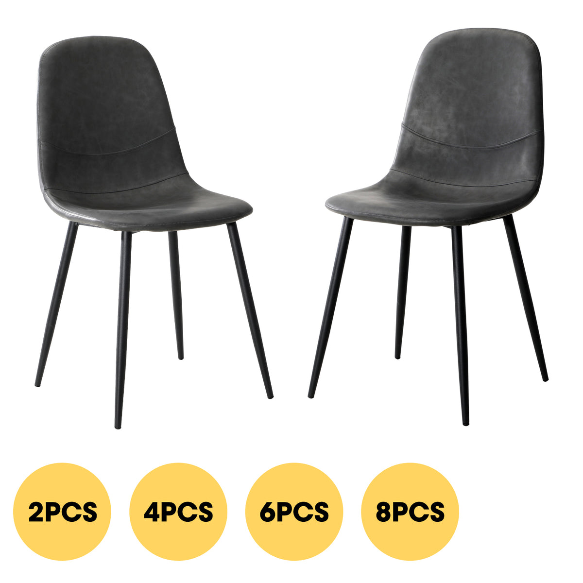 Oikiture Dining Chairs Kitchen Accent Chair Lounge Room PU Leather Grey - Sunyee