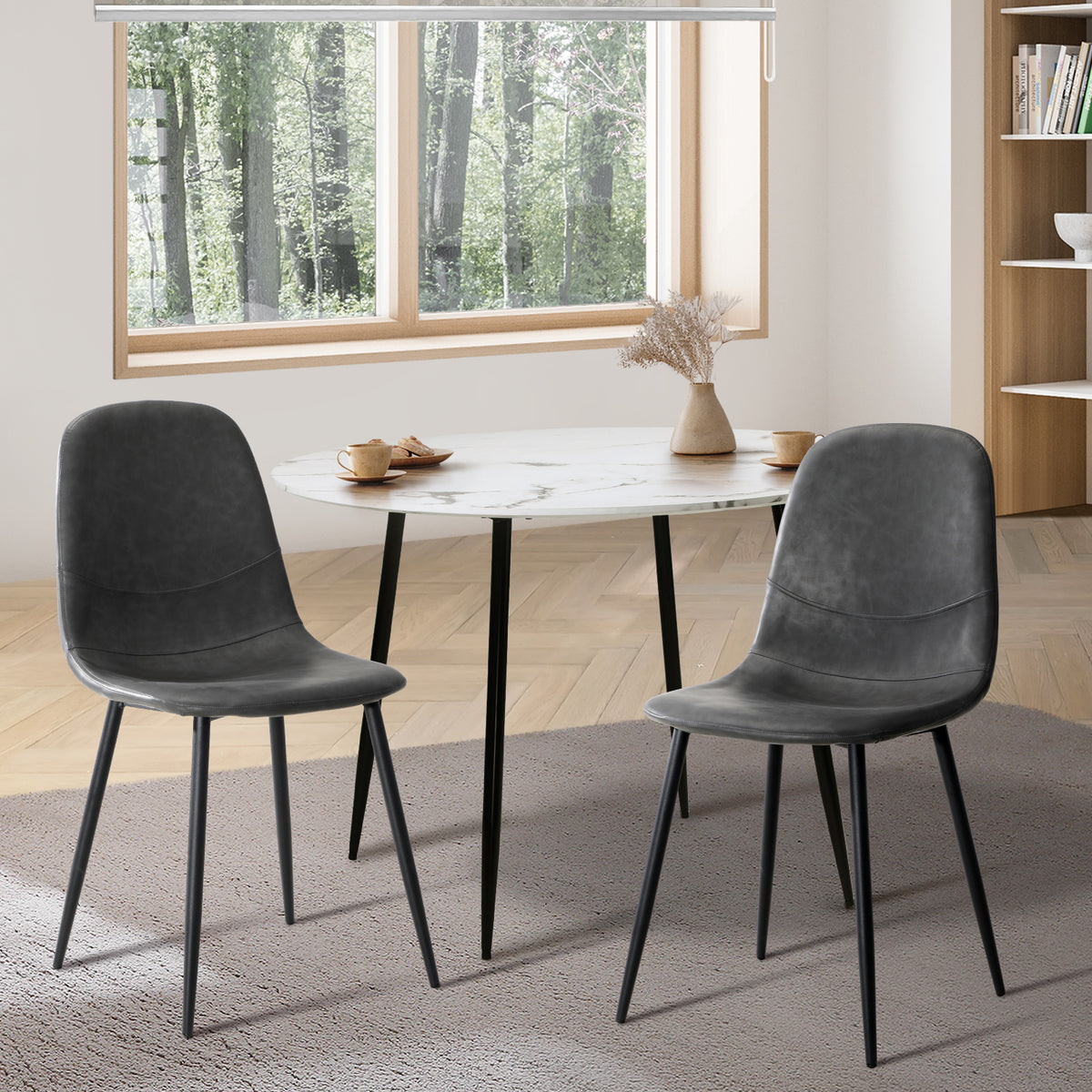 Oikiture Dining Chairs Kitchen Accent Chair Lounge Room PU Leather Grey - Sunyee