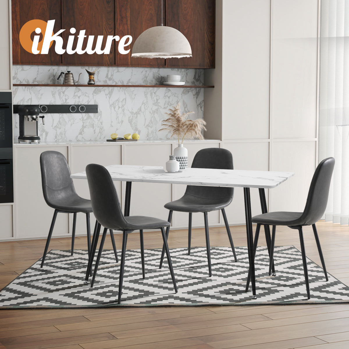 Oikiture Dining Chairs Kitchen Accent Chair Lounge Room PU Leather Grey - Sunyee