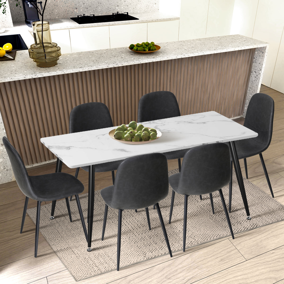 Oikiture Dining Chairs Kitchen Accent Chair Lounge Room PU Leather Grey - Sunyee