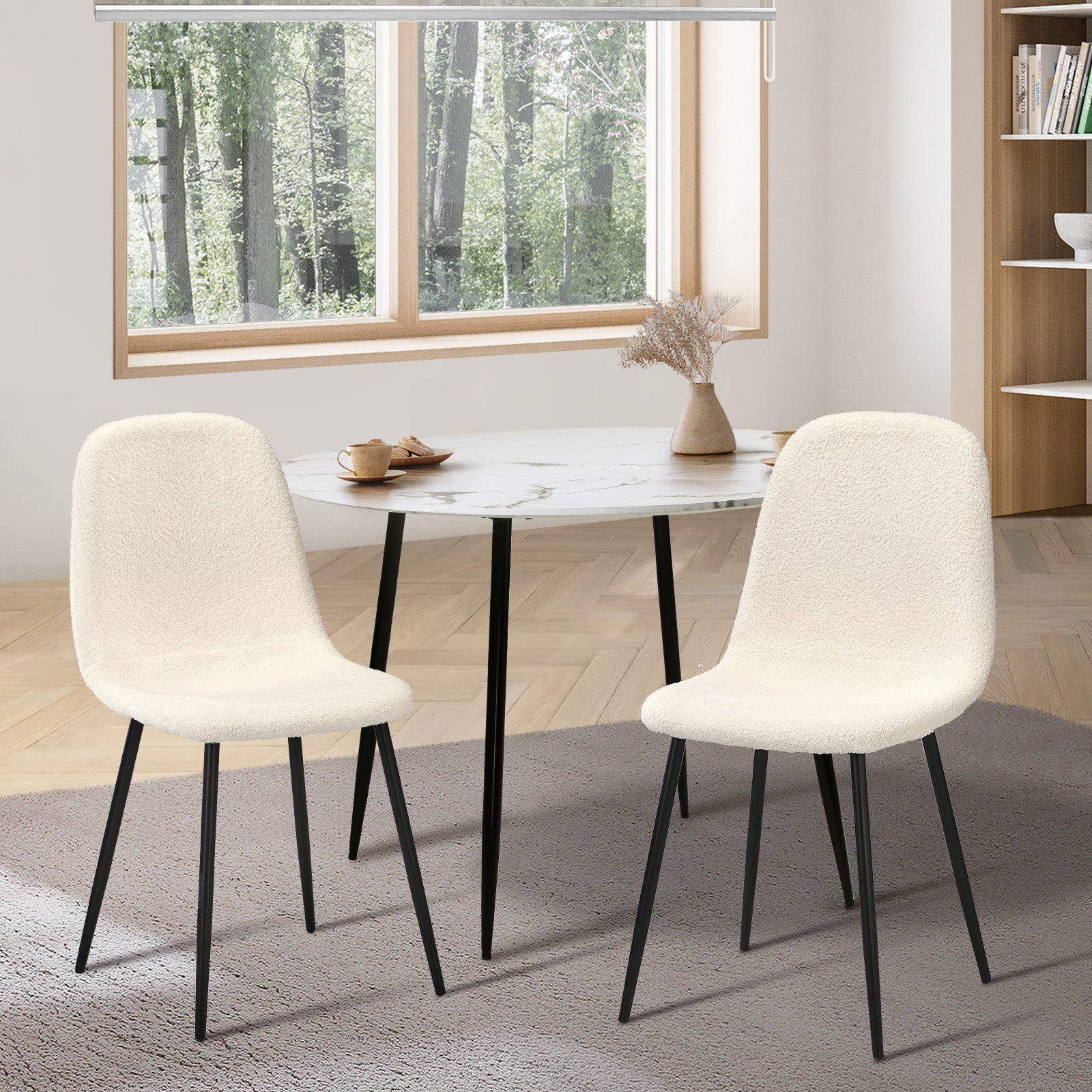 Oikiture Dining Chairs Kitchen Accent Chair Lounge Sherpa White and Black - Sunyee