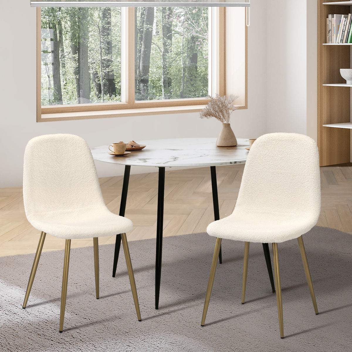 Oikiture Dining Chairs Kitchen Accent Chair Lounge Sherpa White and Golden - Sunyee