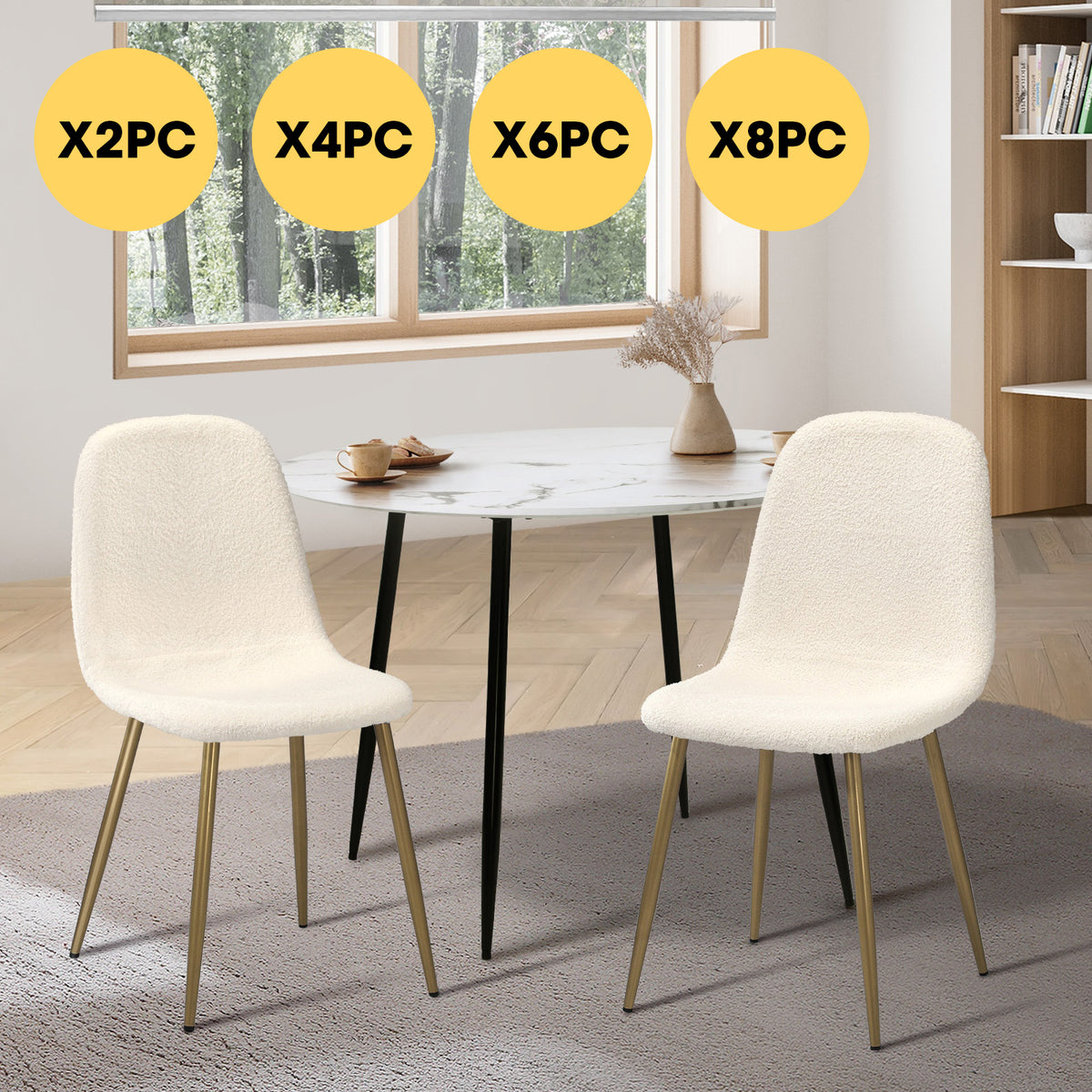 Oikiture Dining Chairs Kitchen Accent Chair Lounge Sherpa White and Golden - Sunyee