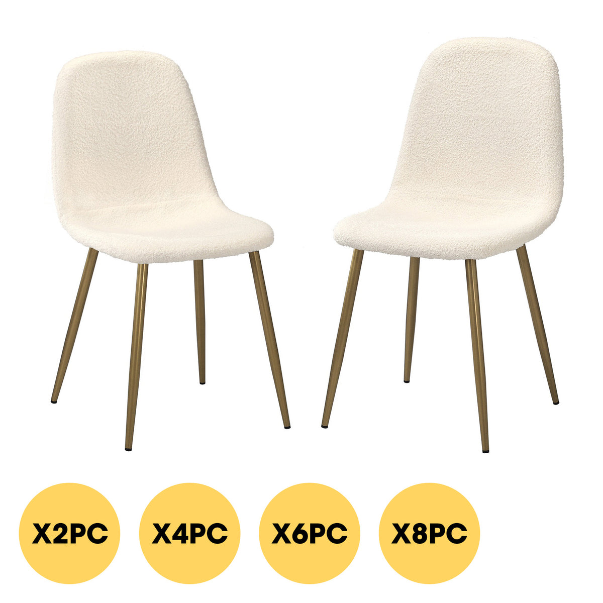 Oikiture Dining Chairs Kitchen Accent Chair Lounge Sherpa White and Golden - Sunyee