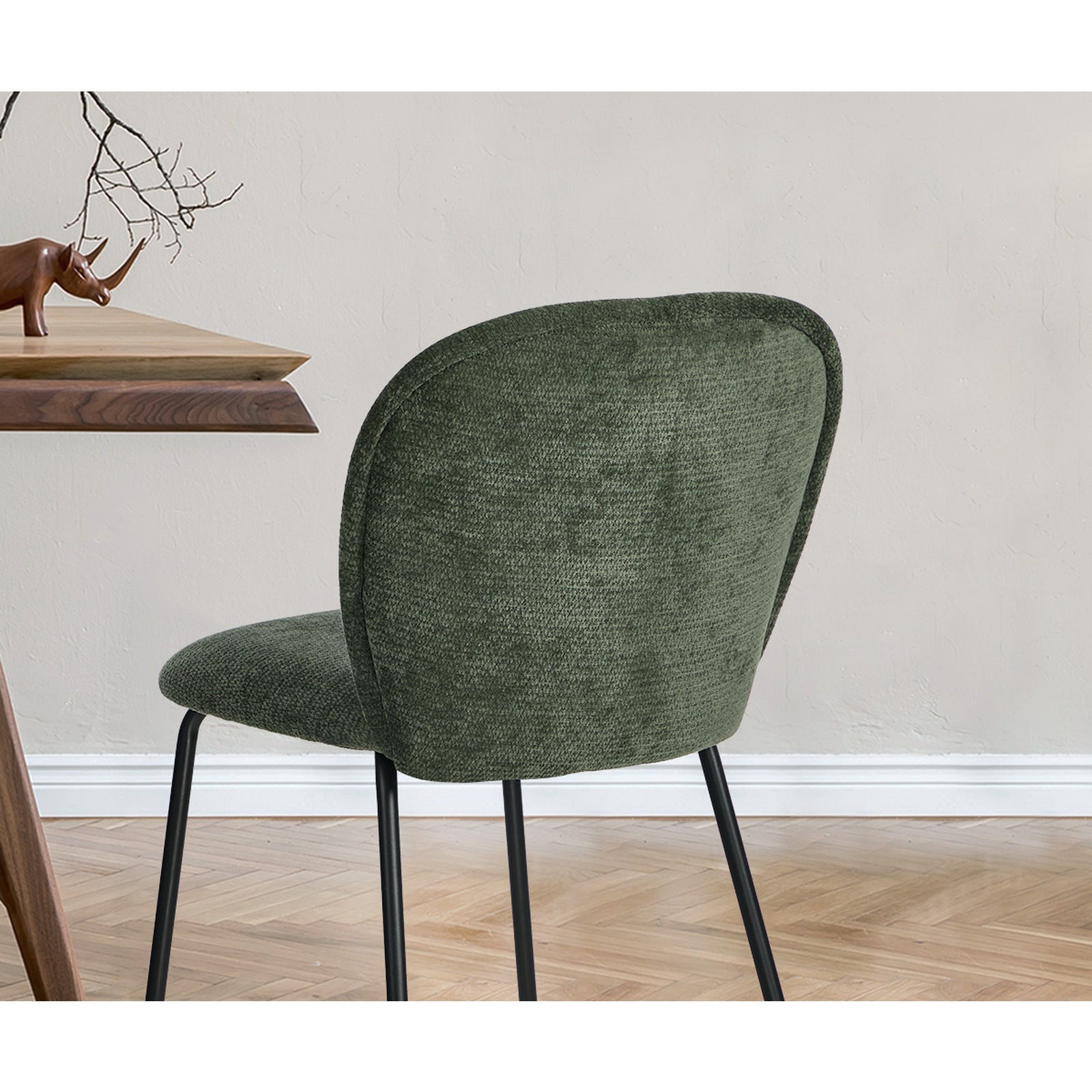 Oikiture 2x Dining Chairs Kitchen Accent Chairs Chenille Pad Metal Legs Green - Sunyee