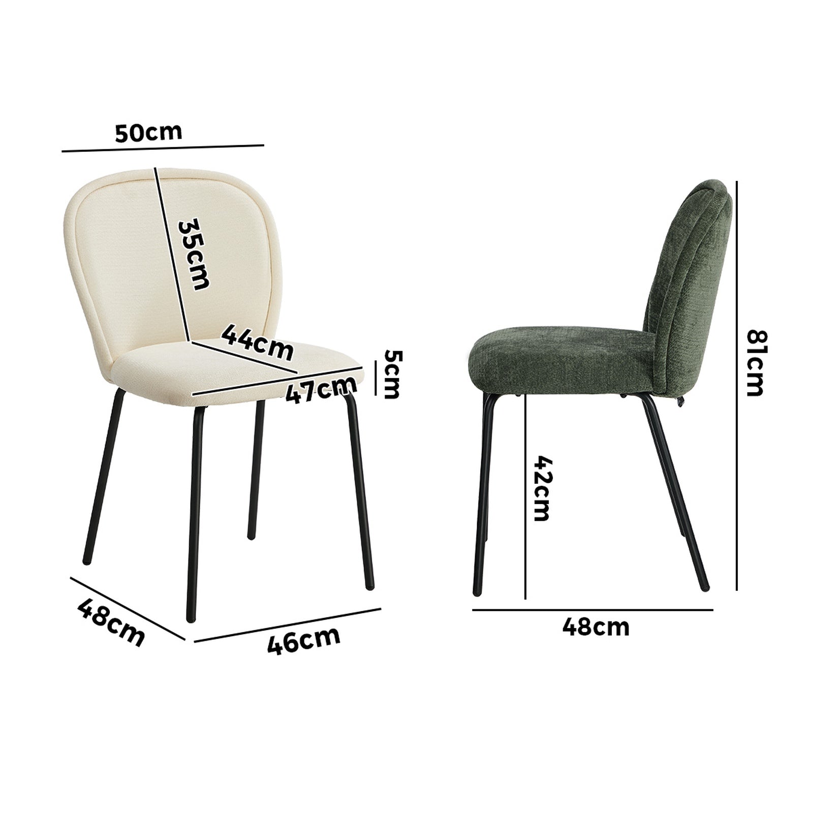 Oikiture 2x Dining Chairs Kitchen Accent Chairs Chenille Pad Metal Legs - Sunyee