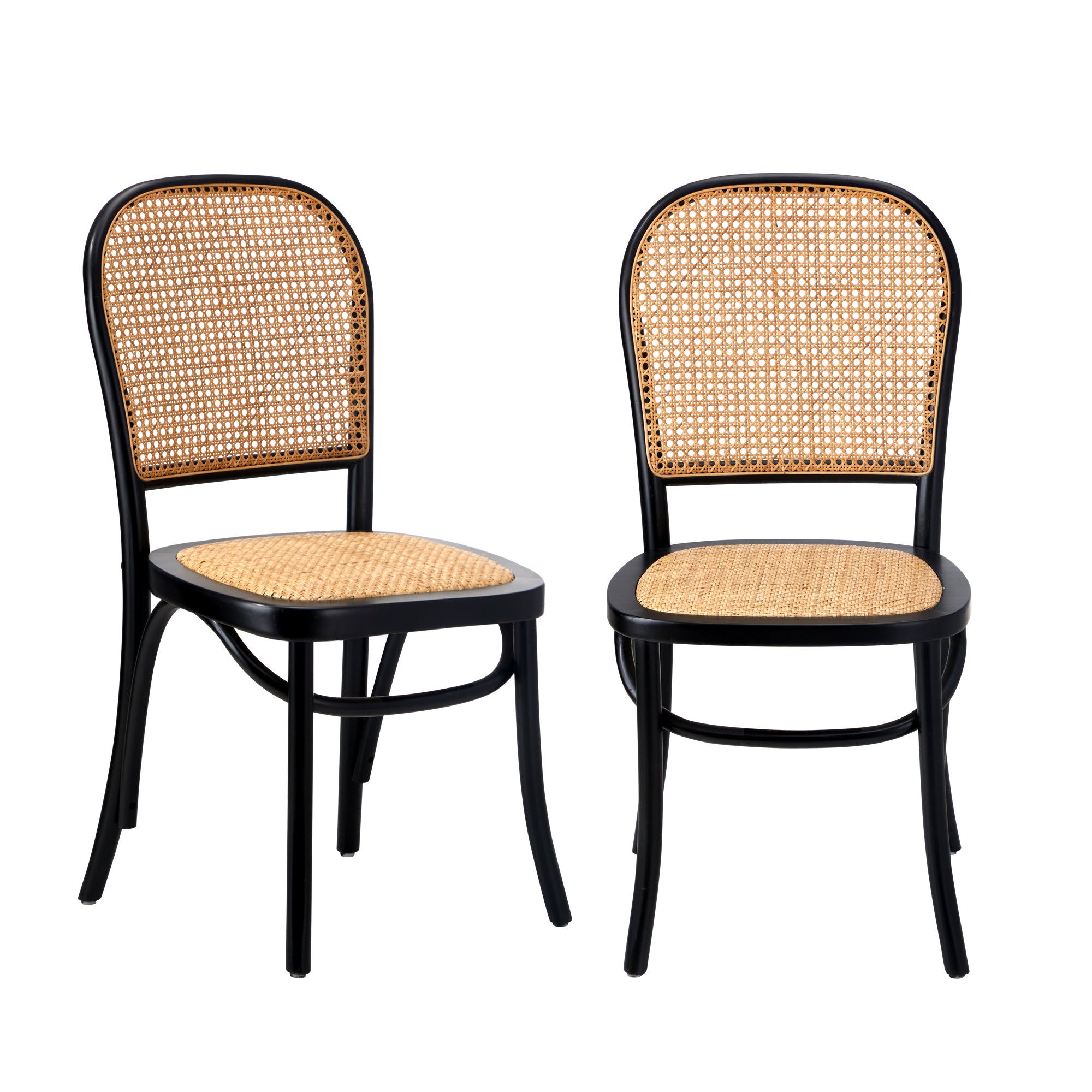 Oikiture 2PCS Dining Chairs Wooden Chairs Rattan Accent Chair Black - Sunyee