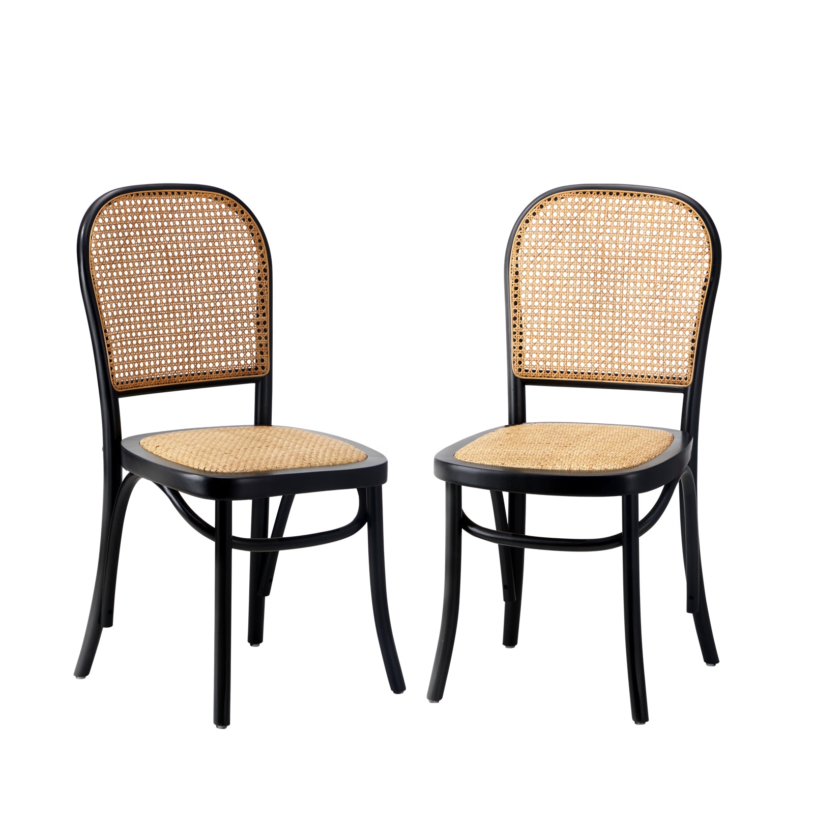 Oikiture 2PCS Dining Chairs Wooden Chairs Rattan Accent Chair Black - Sunyee