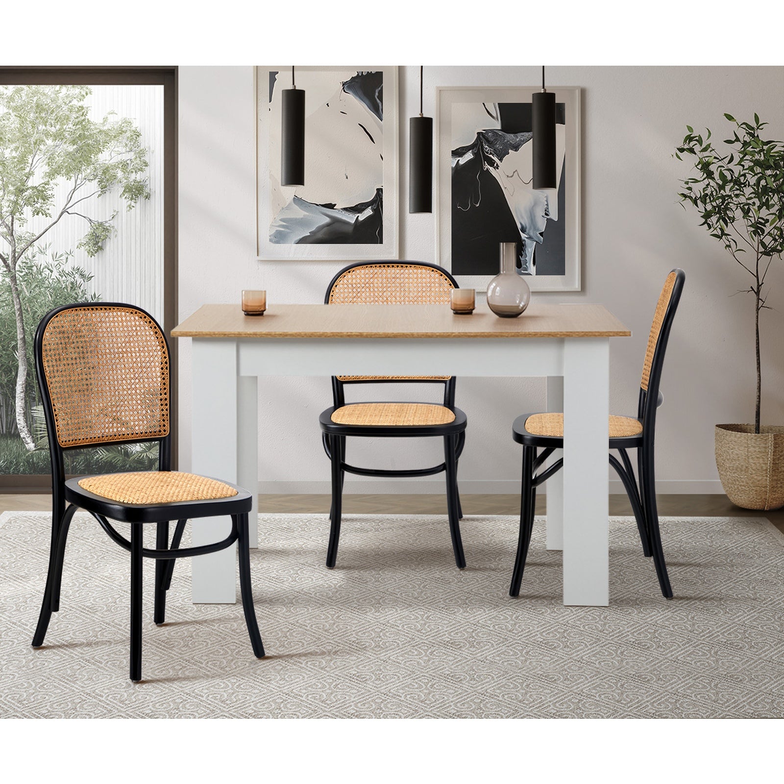 Oikiture Dining Chairs Wooden Chairs Rattan Accent Chair Black - Sunyee