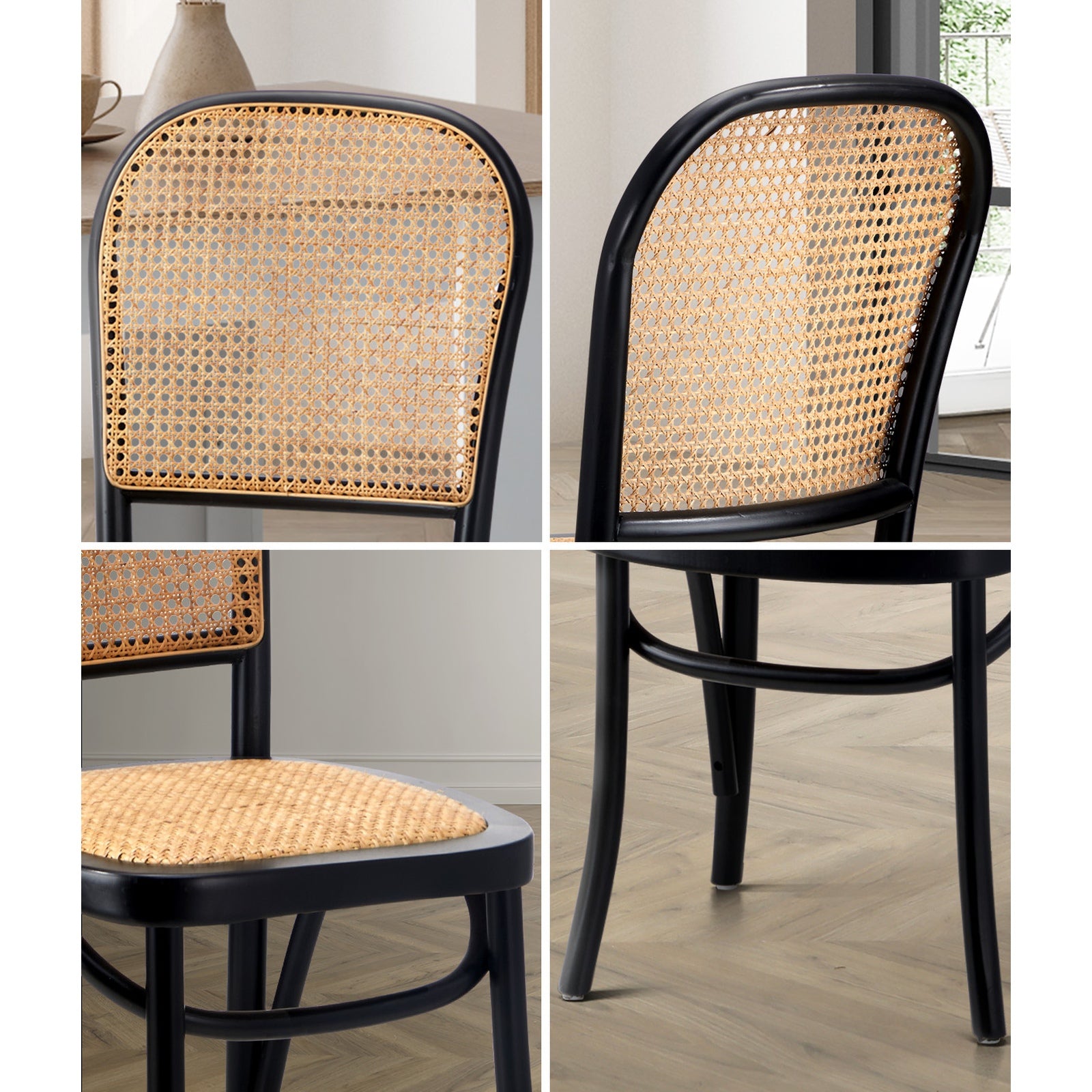 Oikiture Dining Chairs Wooden Chairs Rattan Accent Chair Black - Sunyee