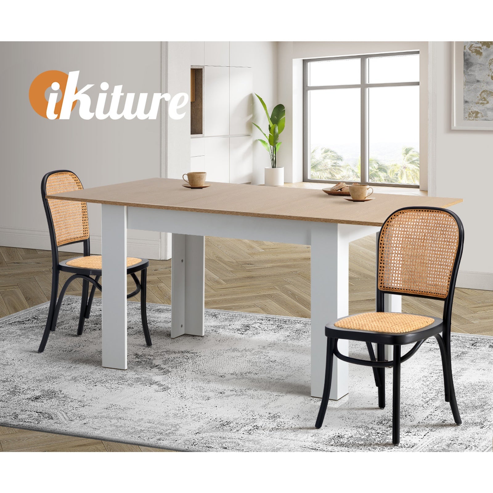 Oikiture Dining Chairs Wooden Chairs Rattan Accent Chair Black - Sunyee