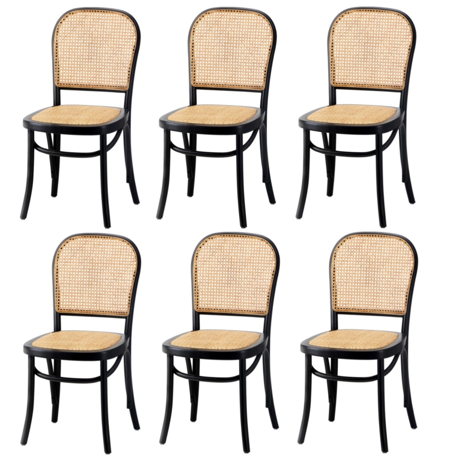 Oikiture 6PCS Dining Chairs Wooden Chairs Rattan Accent Chair Black - Sunyee